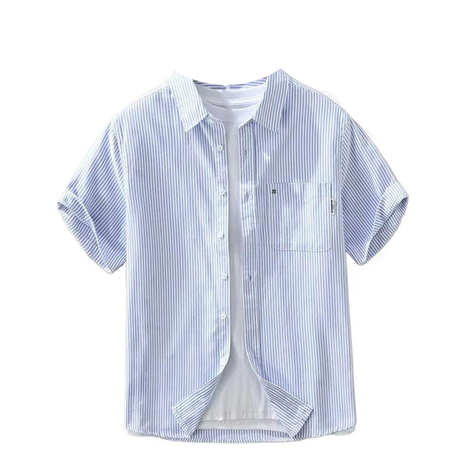 Camicetta Casual da Uomo a Righe con Colletto abbattuto, Top Rilassato per Weekend Estivi