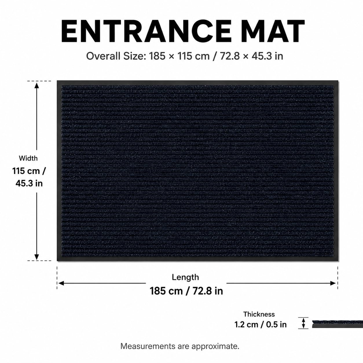 Felpudo Resistente con Base de Goma Antideslizante, Alfombra de Entrada para Interior y Exterior, Ideal para hogar, Oficina y comercios (2, 115x185cm)