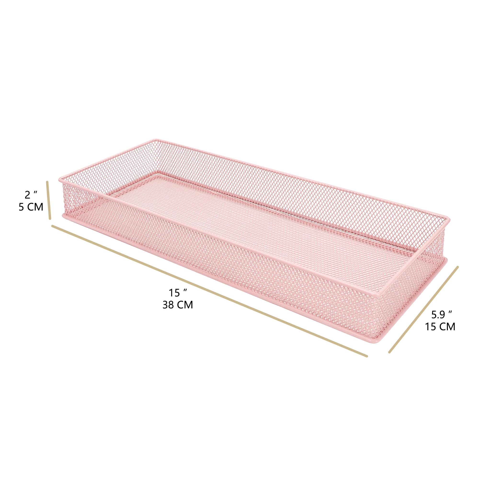 Annova Mesh Drawer Cabinet and Shelf Organizer Bins Storage Basket School Office Supply Holder Tray- Set of 2 (Light Pink, 38x15x5 cm) - Image 4