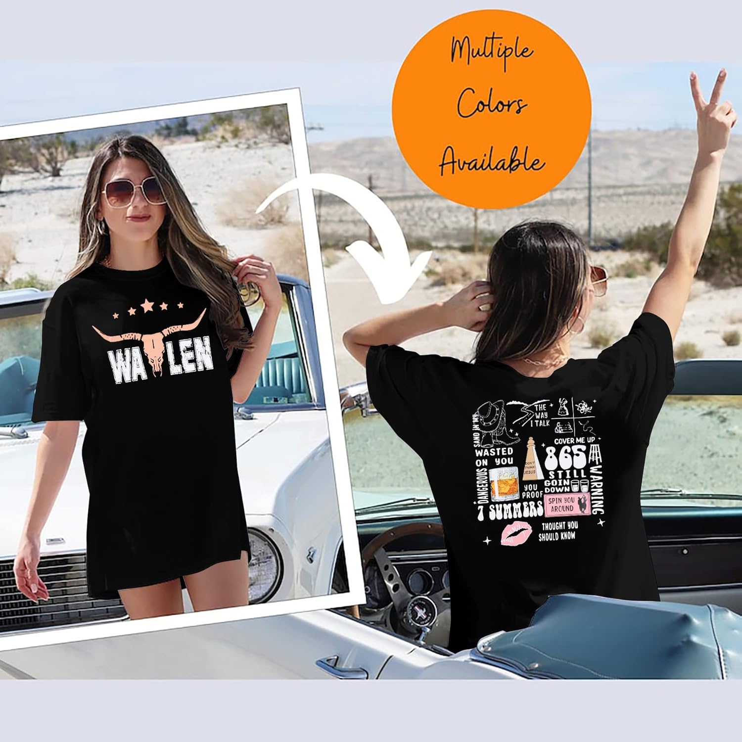 Steer Skull Western Shirts for Women Concert Outfits Oversized Tees Country Music Tshirt Vintage Graphic Tees - Image 2