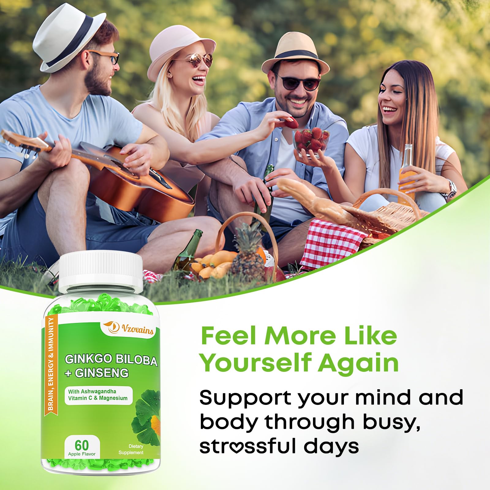 2 Packs 240mg Ginkgo Biloba Gummies, Supports Healthy Brain Function, Mood and Memory Support for Adults, 120 Cts — Amazon image 4