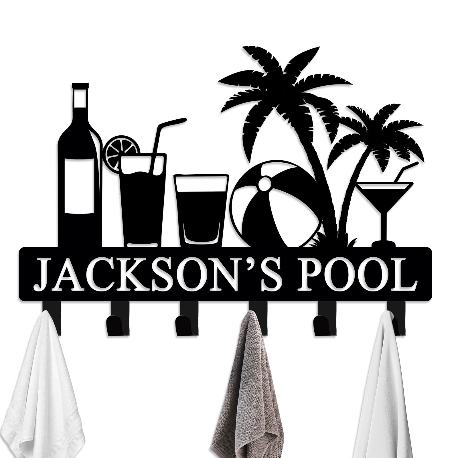 Lirsouier Style 1 Personalized Pool Towel Rack Outdoor Custom Name Pool Towel Holder Wall Mount Poolside Towel Hook Organizer Accessories For Robe Towel Coat Swimsuit Umbrella Bag