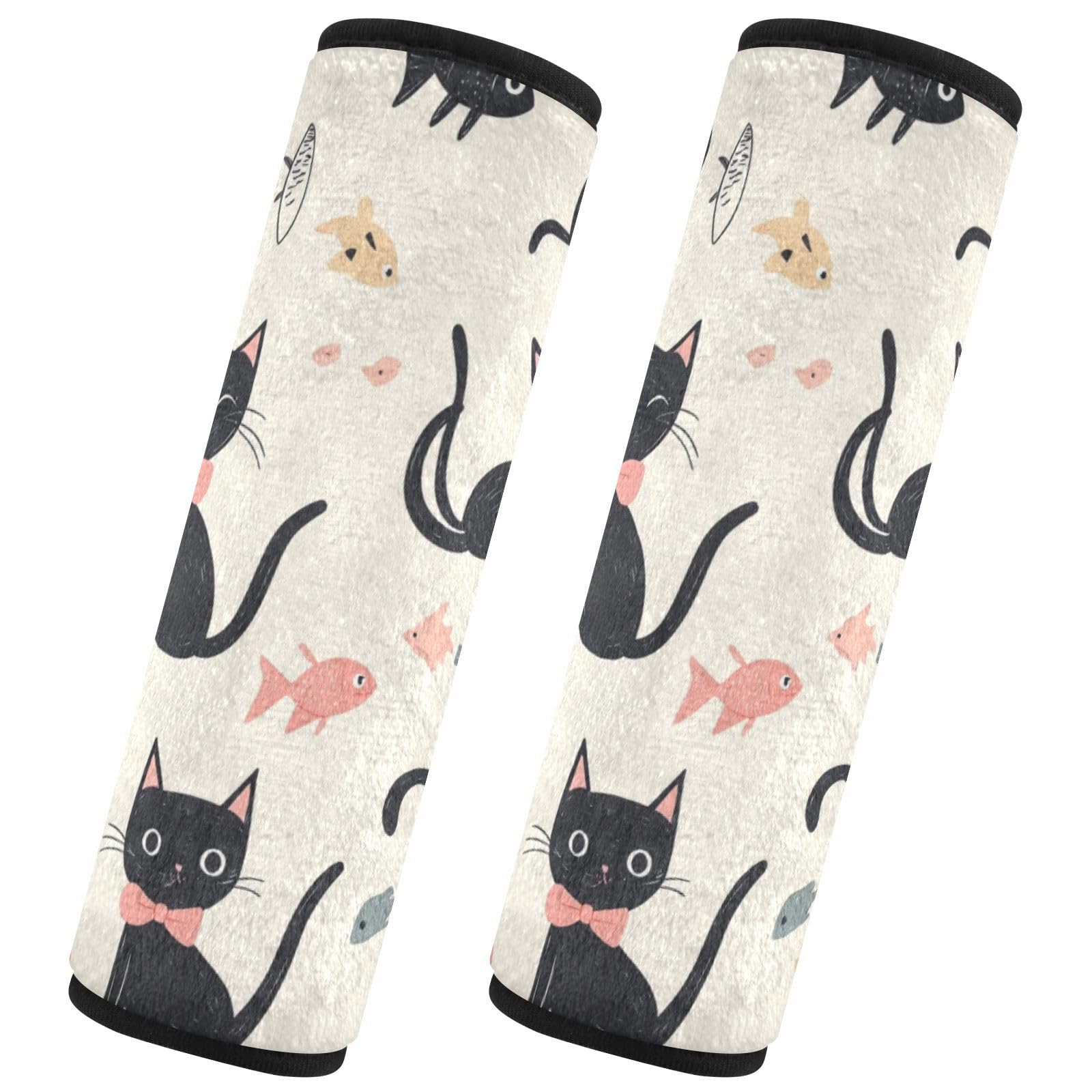 Seat Belt Covers 2 Pack Black Cats Fish Car Seat Strap Covers Super Soft Funny Car Seat Neck Cover for Boys Girls Adults Babies M