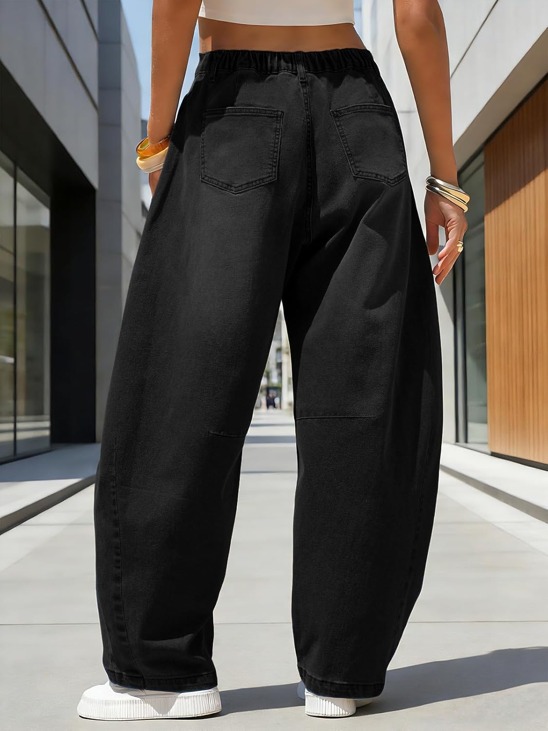 EXLURA Womens Barrel Jeans Wide Leg Y2K Boyfriend Denim Pants Hip Hop Vintage Baggy Jeans Cotton Mid-Low Elastic Waist Pants