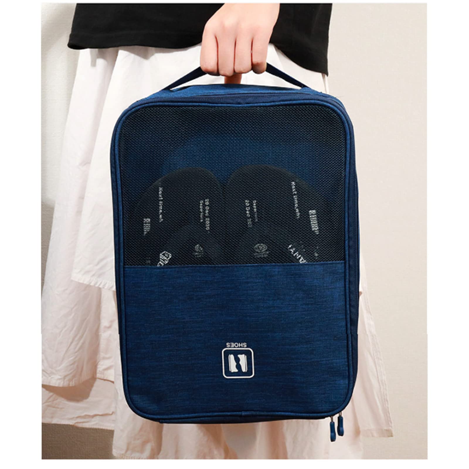 Borsa da viaggio per scarpe impermeabile, per scarpe da viaggio, può contenere 3 paia di scarpe portatili e custodia per uso quotidiano con manico, Navy, L