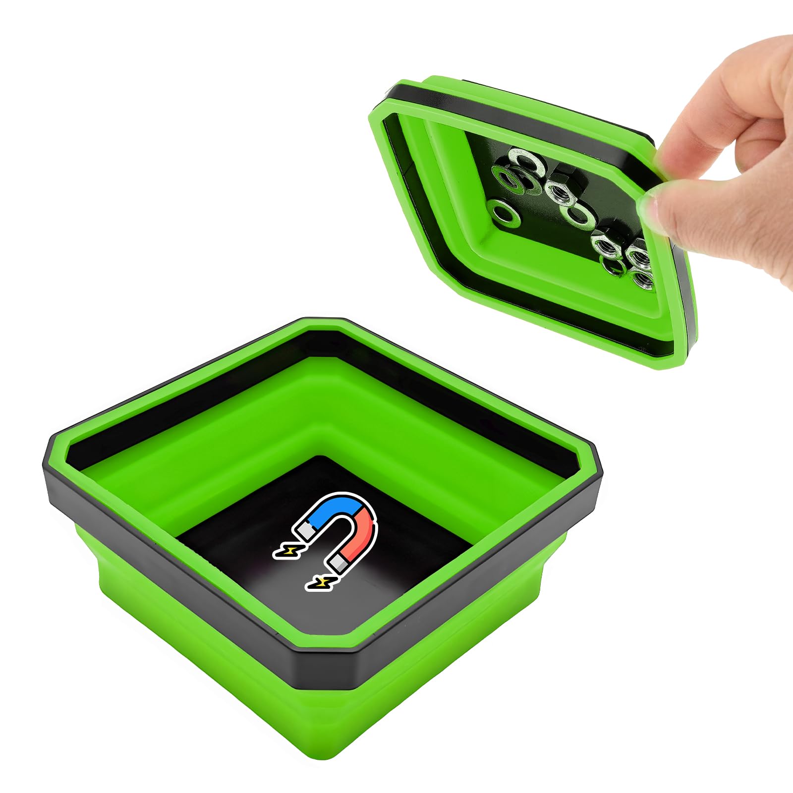 Vassoio magnetico pieghevole per parti, 11,4 cm, ciotole pieghevoli in silicone con base magnetica su entrambi i lati, vassoio organizer per bulloni, dadi, rondelle, spilli, viti, accessori per