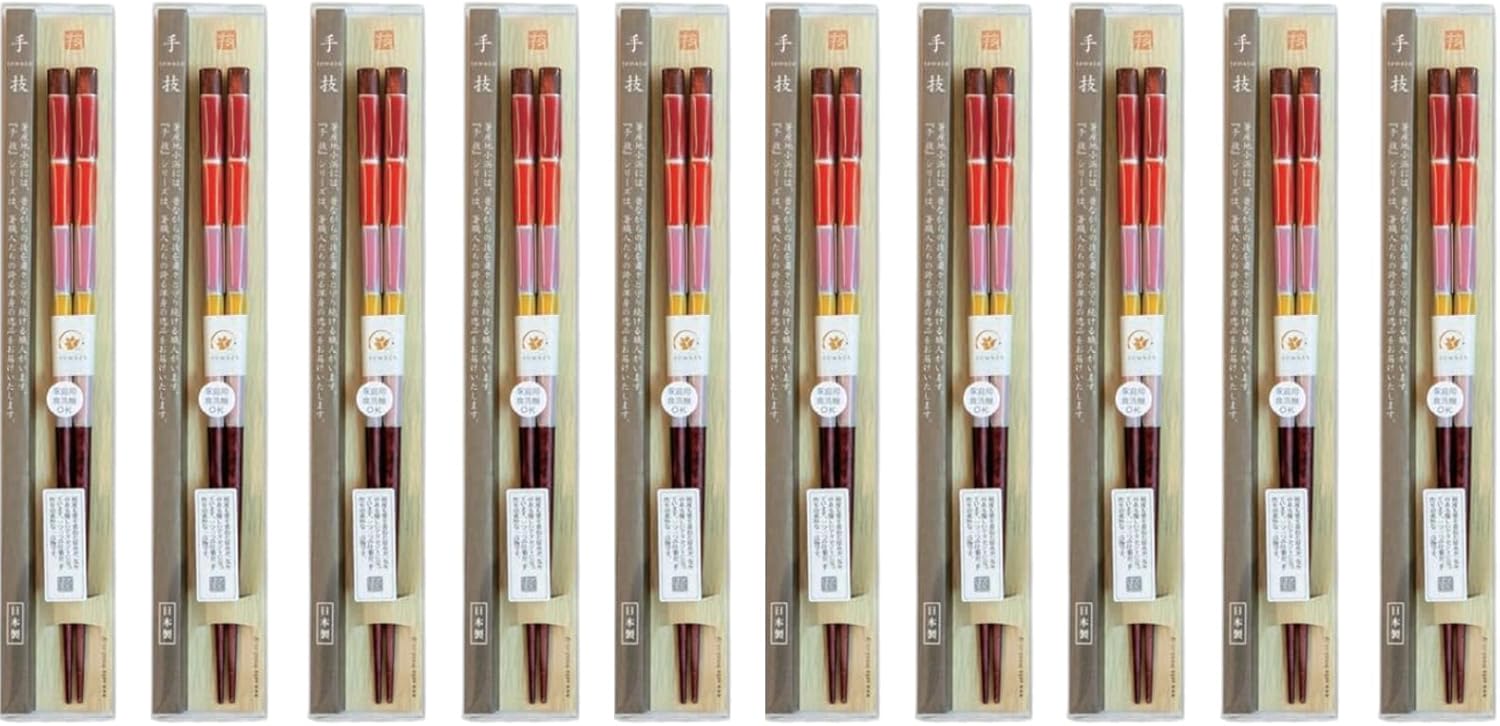 J-kitchens Chopsticks Set of 10 Pairs, For Lunches, Picnics, Excursions, Sports Events, Guests, Entertaining, Wooden, Dragonfly Ball, Beautiful Sky, Red, 9.1 inches (23.0 cm), Dishwasher Safe, Made in