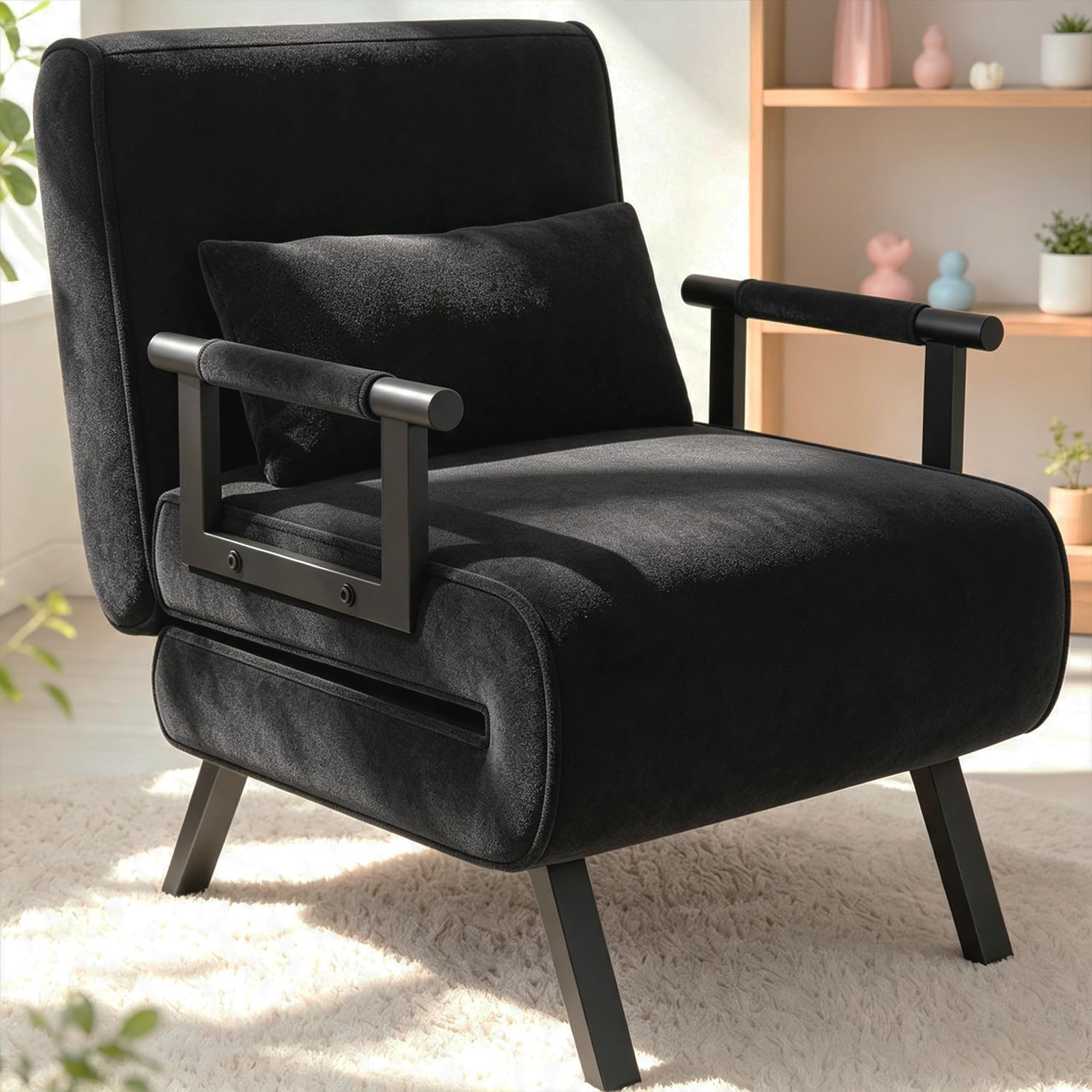 Hawthyhome Schlafsessel 4 in 1 Schlafsofa mit Bettfunktion 57cm Schwarz