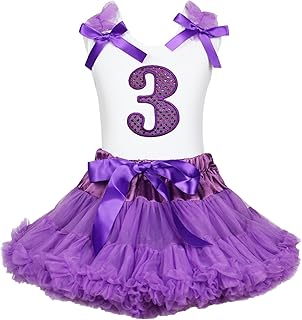 Vestido de cumpleaños Morado Lentejuelas 3rd Camisa de Color Blanco Morado Falda Set Niña Traje 1 – 8Y
