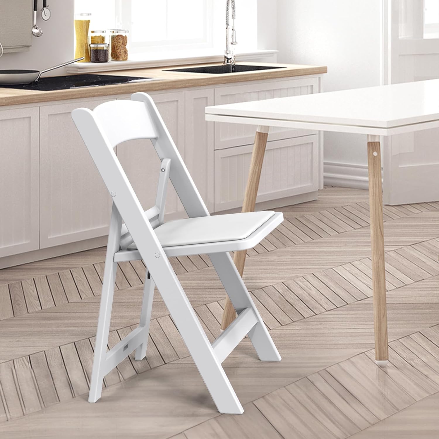 VINGLI Resin Folding Chairs with Cushion, Foldable Plastic Chair with Comfortable Padded Seats, Perfect for Event Party Indoor Outdoor, White, 8 PC