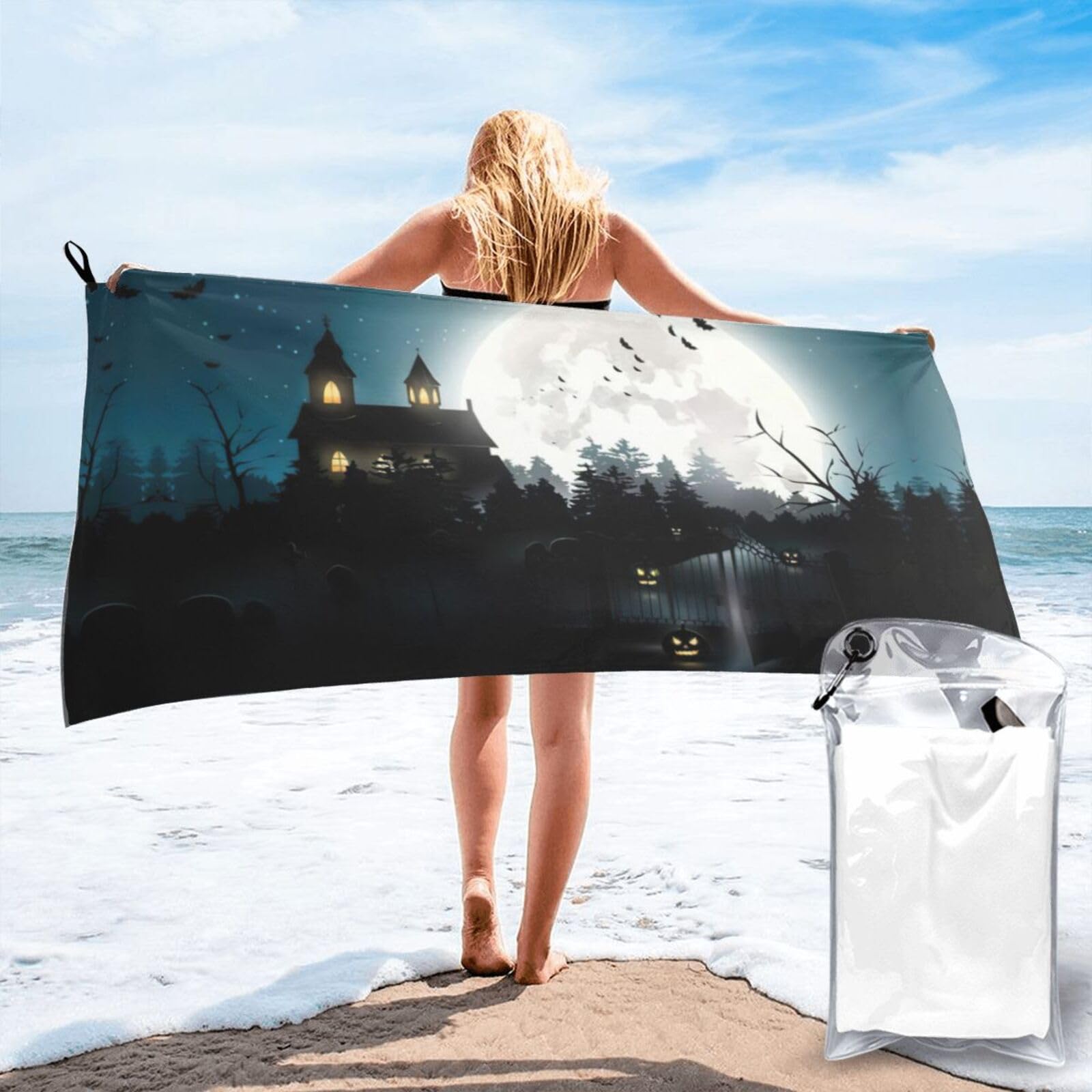 ENGhjes Halloween Print Camping Towel Fast Drying Bath Beach Shower Wrap For Gym Camping Vacation Adults Portable Gift