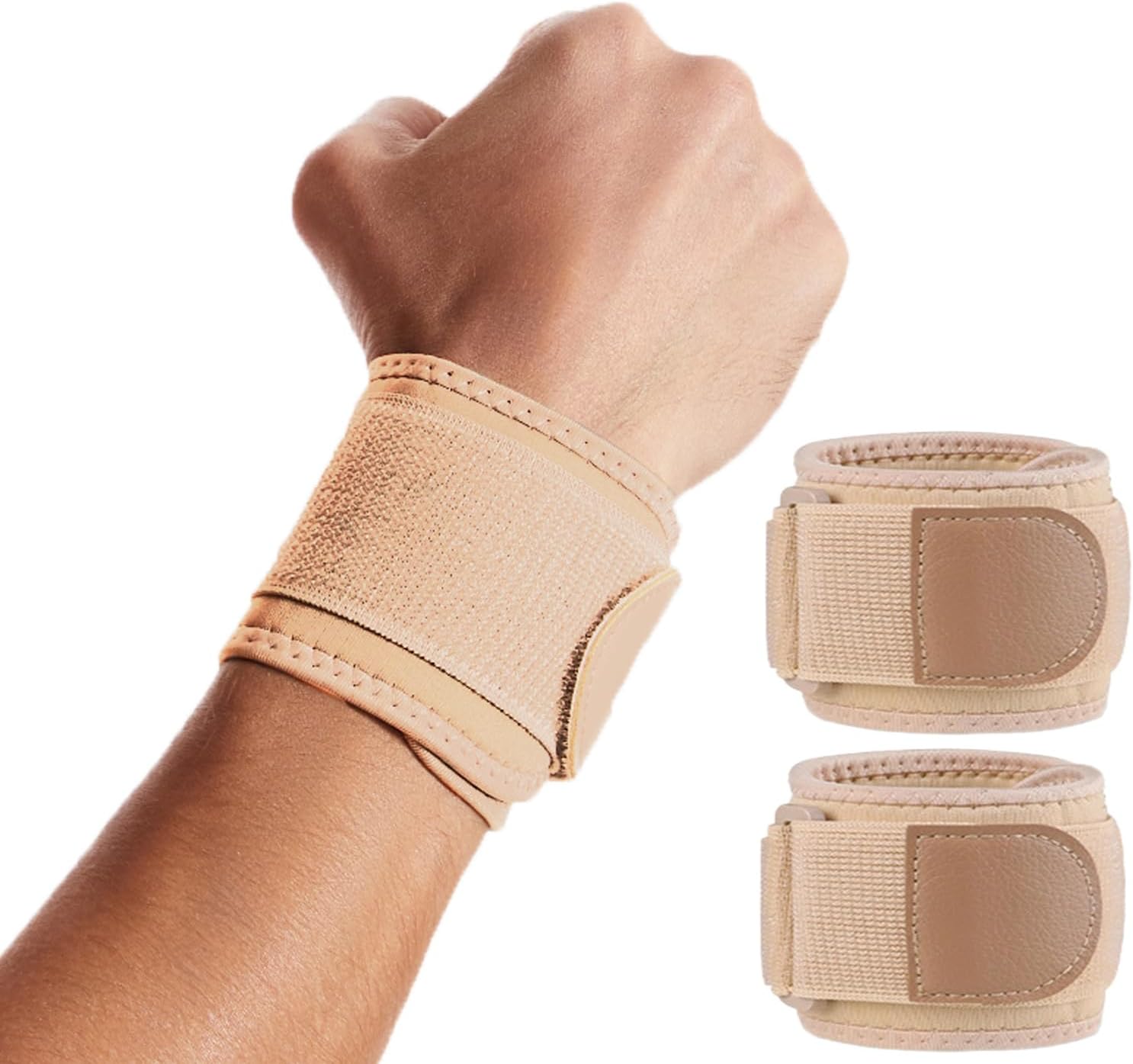 2 Pack Wrist Wraps for Sports Protection and Pain Relief, Adjustable Wrist Support Strap for Tendonitis, Working Out, Weightlifting,Strength Training,Kettlebell,Unisex(Skin)