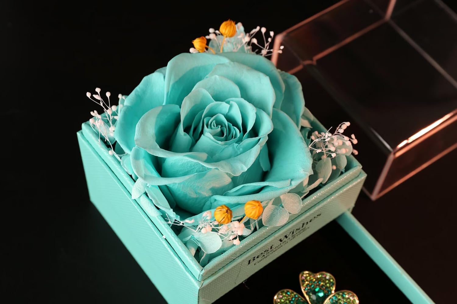 Gifts for Mom Birthday, Preserved Real Purple Rose with Clover Brooch, Eternal Roses Forever Flowers Gifts for Women Girlfriend Mom Grandma Wife Mother's Day Birthday Anniversary