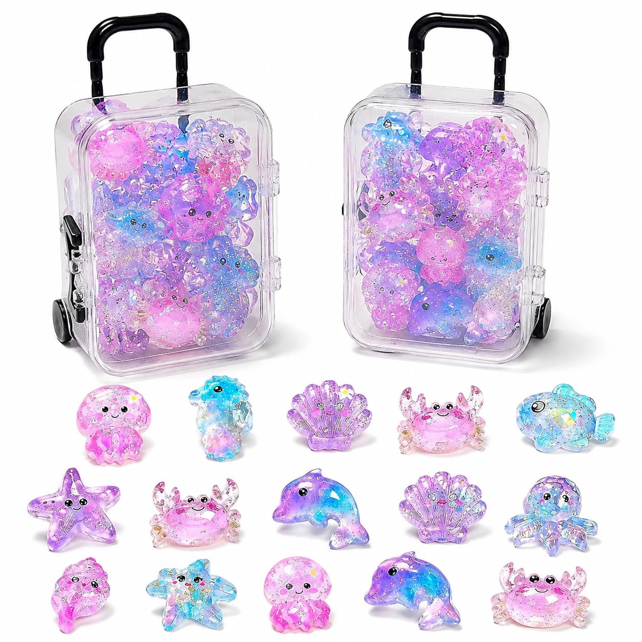 42-Piece Mini Resin Animals Set, Glass Pets, Ocean Animal Figurines with 2 Storage Suitcases for Fairy Garden, Glass Animals, Desktop Display and DIY Crafts