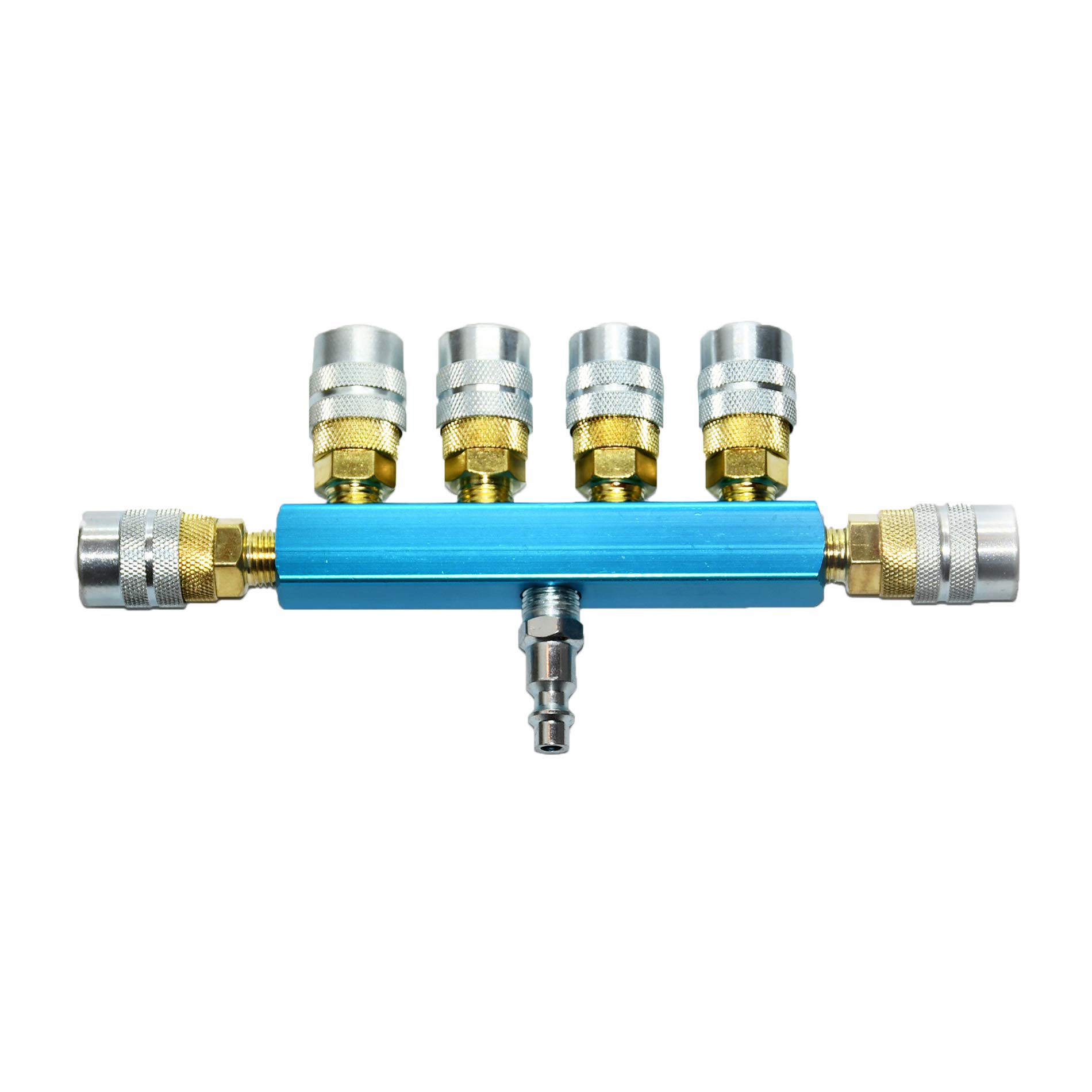 6 Way Air Hose Manifold Quick Coupler Connector Fitting Adapter Splitter KIT