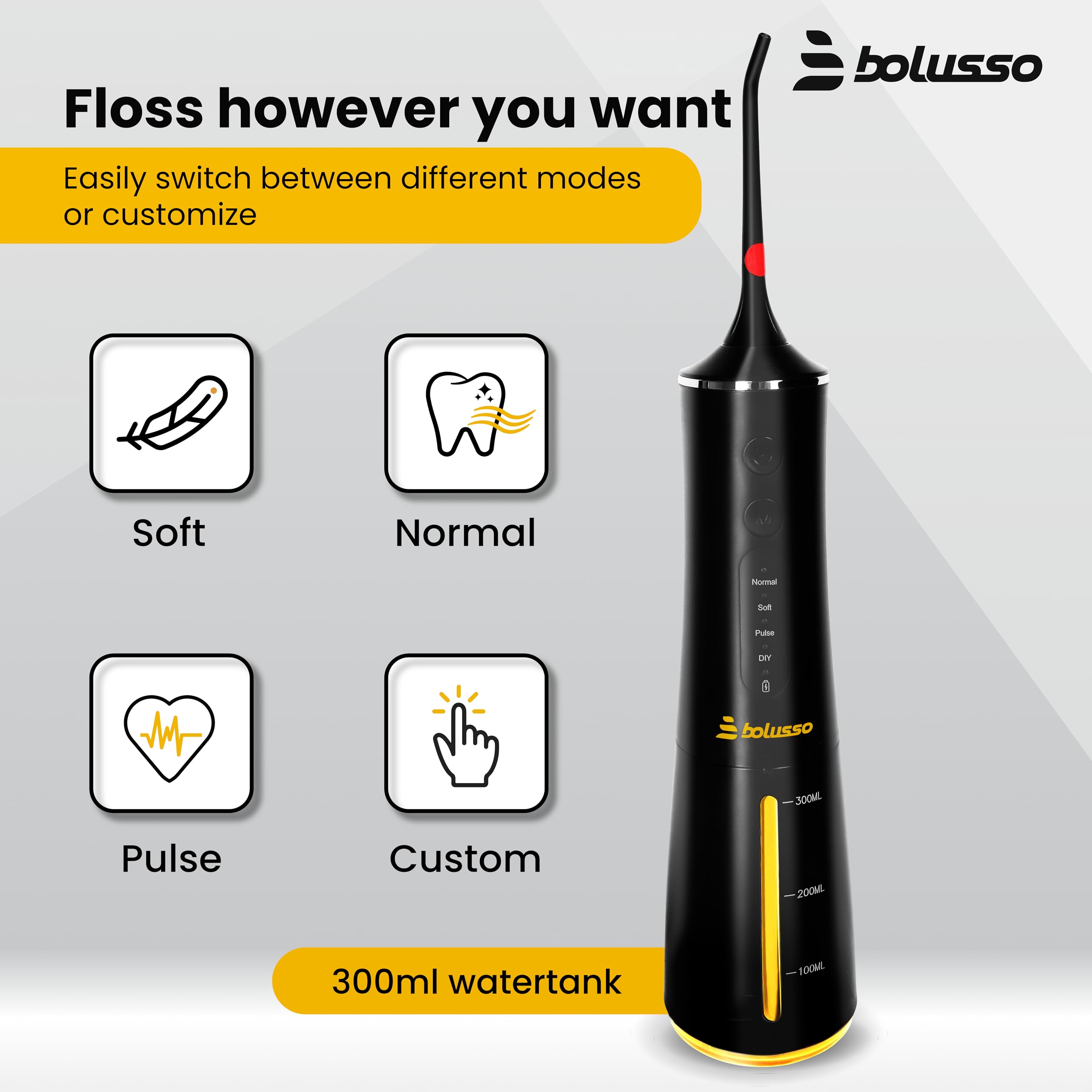 Idropulsore Dentale Portatile Bolusso - Water Flosser professionale - Include 7 accessori – Con Borsa da viaggio – E-book – Completamente regolabile