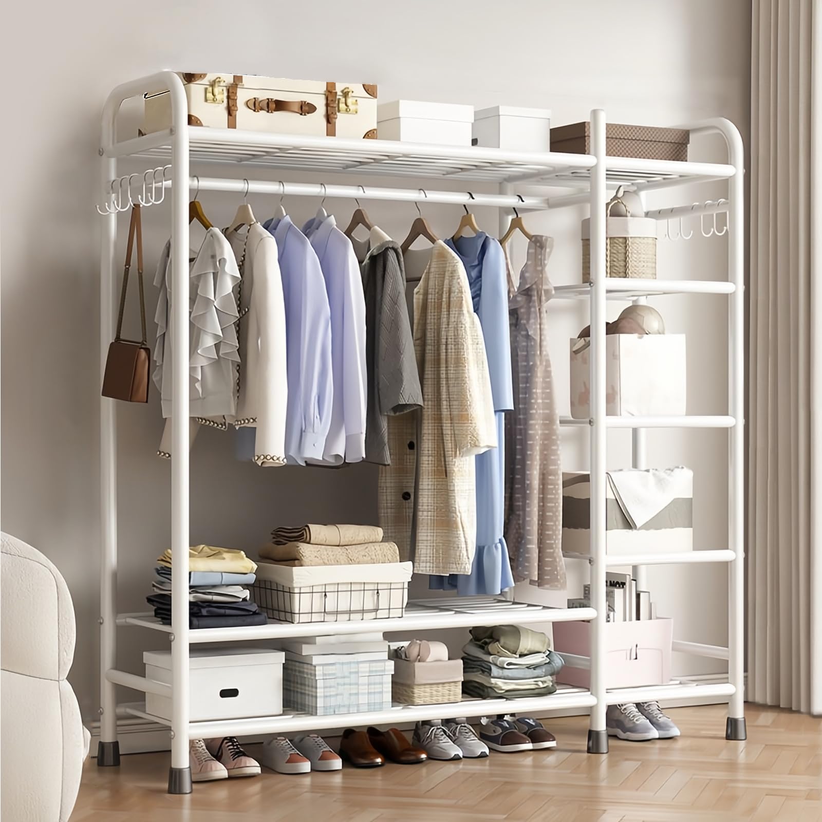 Tringle à vêtements avec étagère de rangement et portant robuste stable