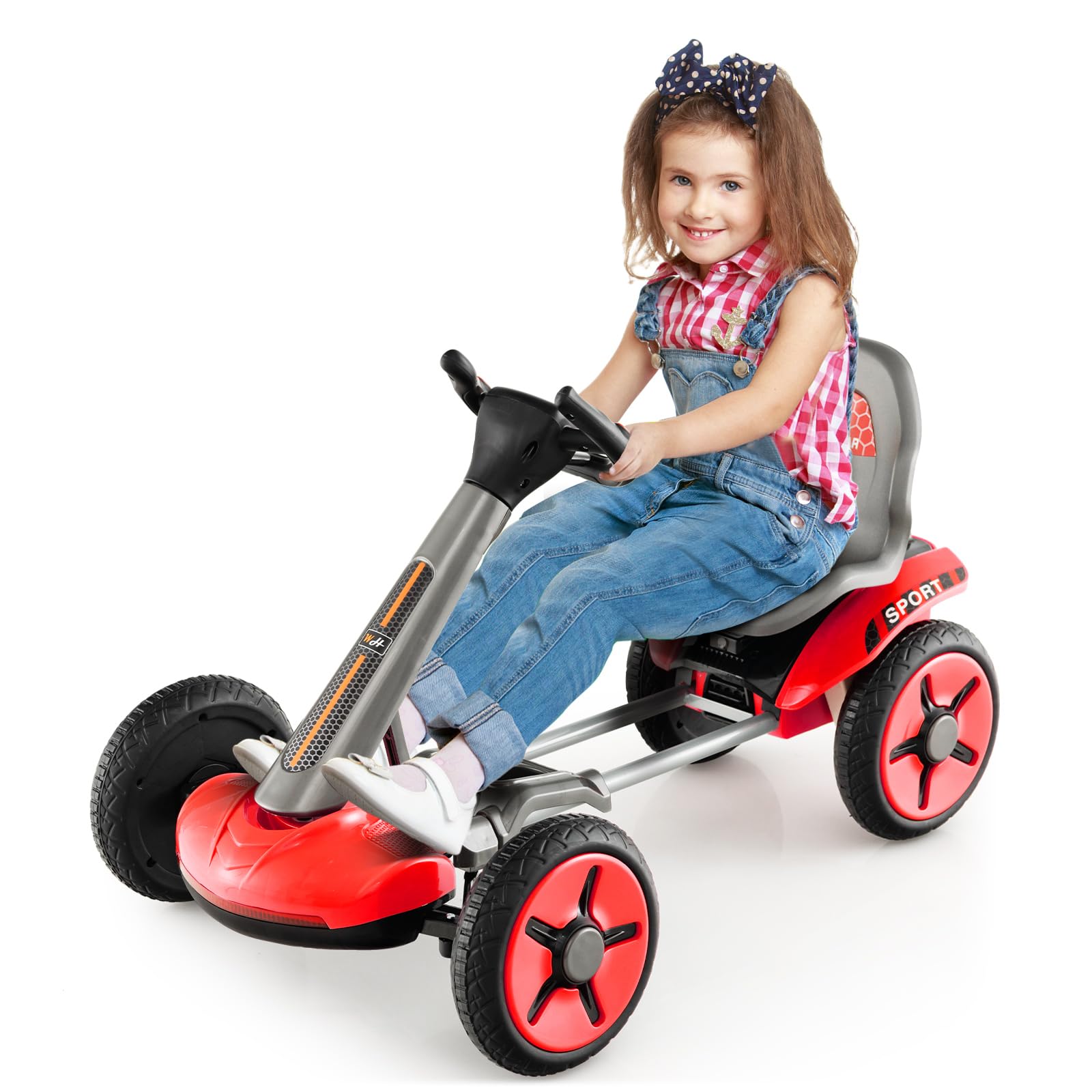 COSTWAY 12V Go Kart Elettrico per Bambini, Go Kart Pieghevole con Portabicchiere, Volante e Sedile Regolabili e Funziona Lento Avvio, per Bambini 2-5 Anni (Rosso)