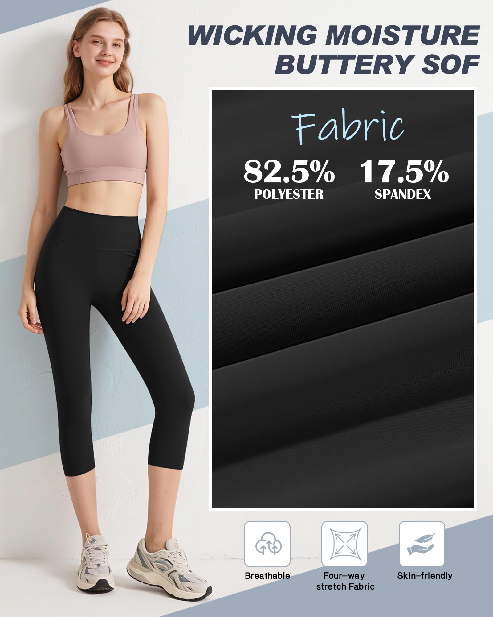 Coume Lot de 5 leggings capri taille haute pour femme - Legging d'entraînement plat - Pantalon de yoga extensible pour course à pied, cyclisme