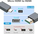 CERRXIAN 8K Micro HDMI to HDMI Cable, Ultra HD High Speed HDMI to Micro HDMI Coiled Cable 2.1 Support 8K 4K 3D and Dynamic HDR Up to 48Gbps, Compatible with Laptop Camera Monitor ect 3FT/0.9M