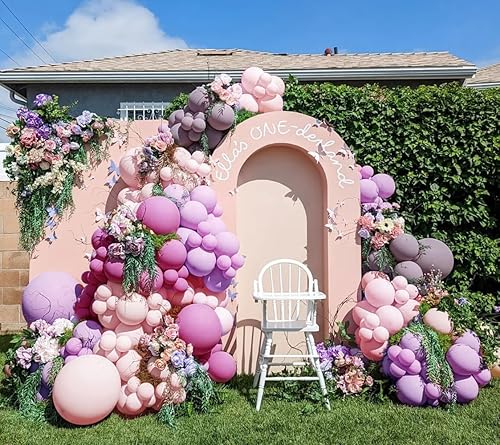 Vista 7 de Guirnalda de globos de color morado y rosa, globos de doble relleno de lavanda lila, globos pastel de diferentes tamaños, kit de arco de globos