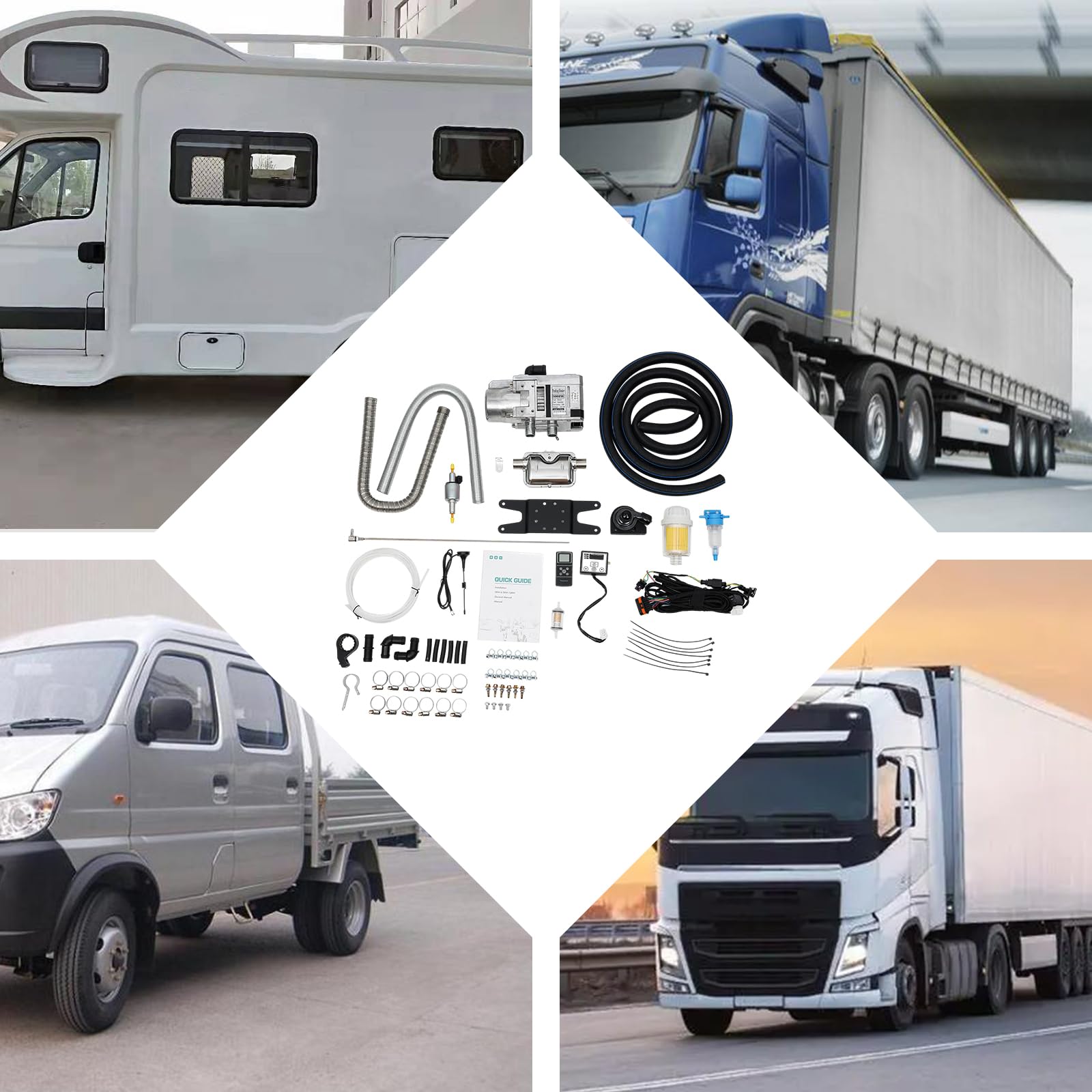 12V 5KW Diesel-Luftvorwärmer mit Fernbedienung, Diesel-Wasservorwärmer-Set für die Kühlmittelheizung von LKW, Transportern, Wohnwagen, Wohnmobilen und Pkw.