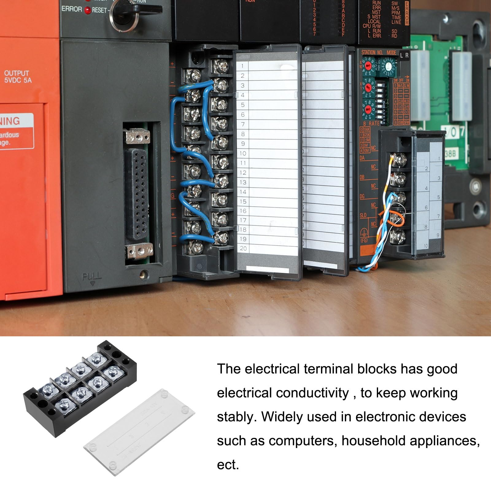 Rebower 4 Positions Dual Rows 600V 45A Terminal Strip Blocks Barrier Screws (with Cover) - Image 3