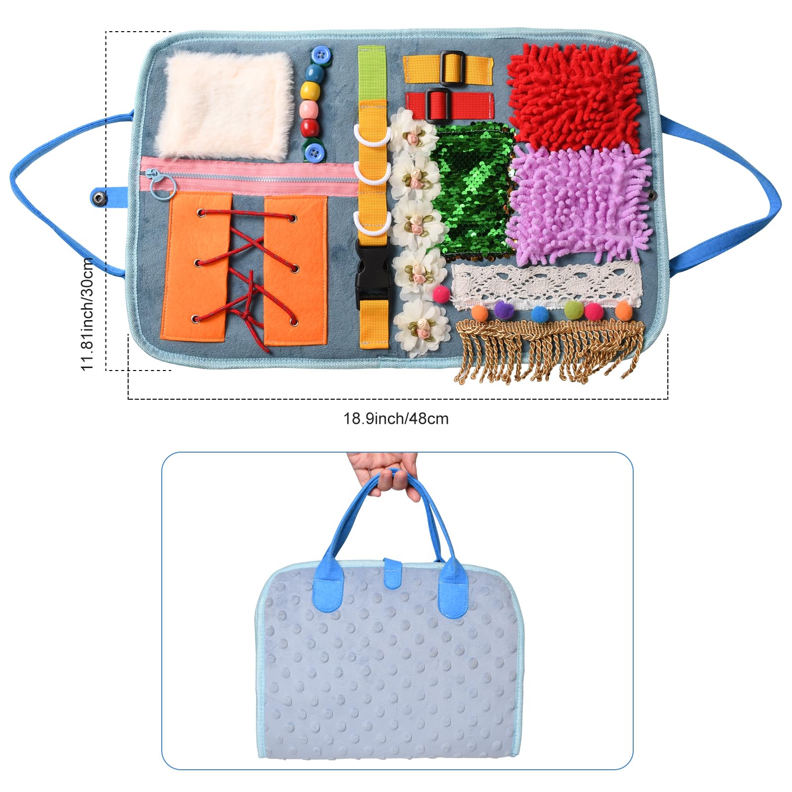 Coperta Sensoriale 48 * 30cm, Coperta Fidget per Adulti con Demenza, Coperta antistress per la demenza Sensoriale Con Attività per Anziani, Aiuta con Alzheimer,Demenza,Asperger,Autismo