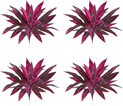 2026 Dragon Blood Tree Artificial Plant, Artificial Ti Plant, Artificial Hawaiian Ti Plant Outdoor, UV Resistant & Waterproof, for Front Porch Patio Garden 4Pcs