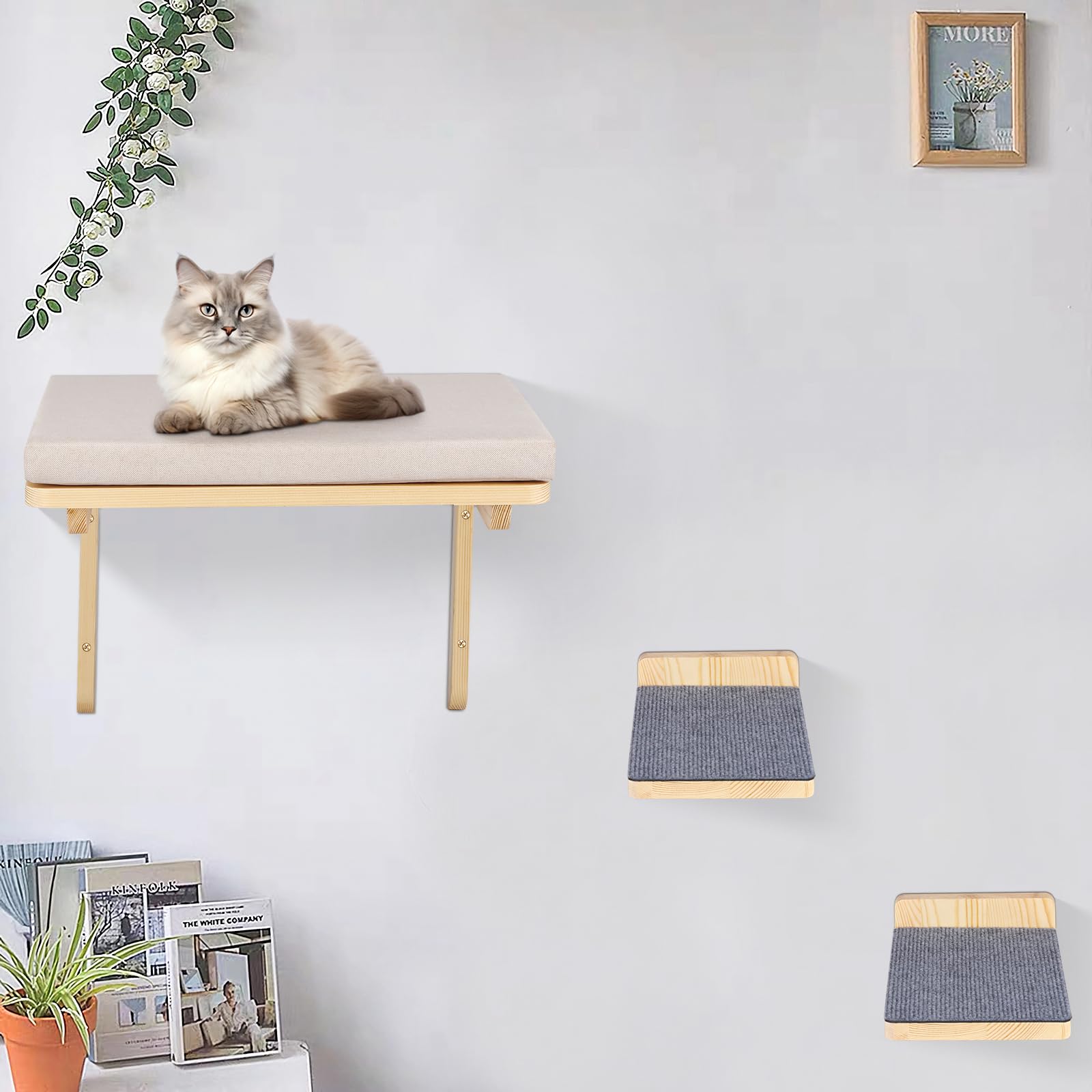 HUOLE Hamac Chat Fenetre Perchoir Lit Fenêtre Panier Suspendu Etagere pour Chats 40 * 30 * 25 cm-Gris Robuste Jusqu'à 18kg Facile à Monter et à déplacer Pas de Ventouse Balcon