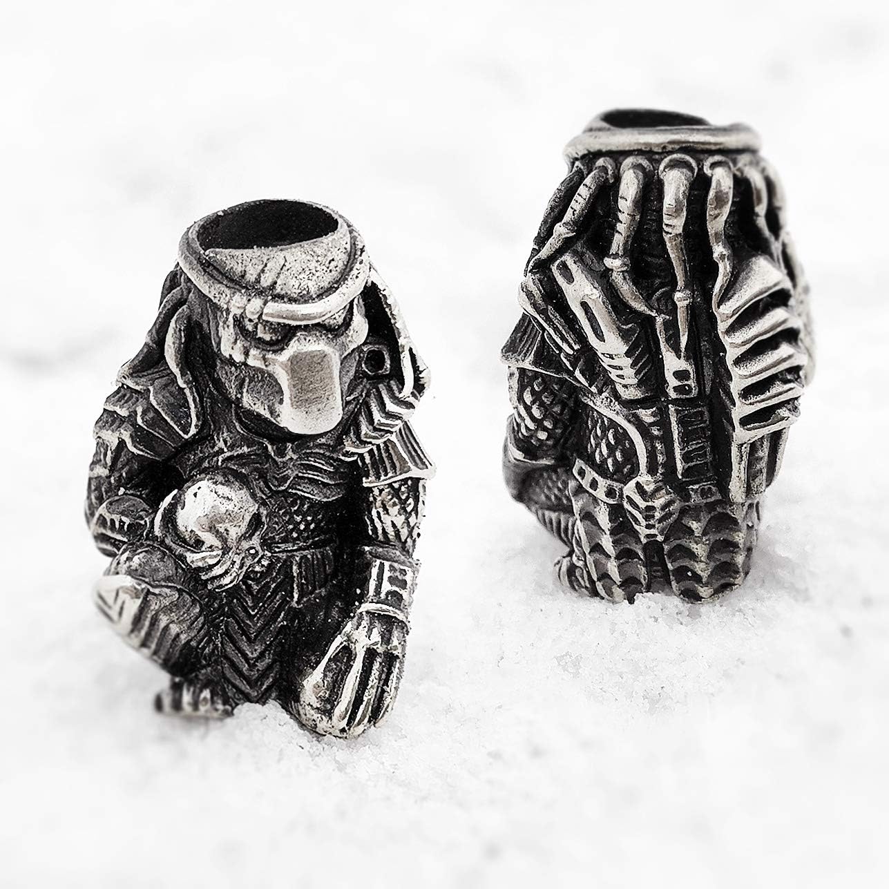 CooB EDC Paracord Bead Charm, Knife Lanyard Bead, Beard Bead. Metal Hand-Casted Paracord Beads Charms Alien vs Predator for Paracord Lanyard Accessories 1Pcs/Lot (Predator Silver)