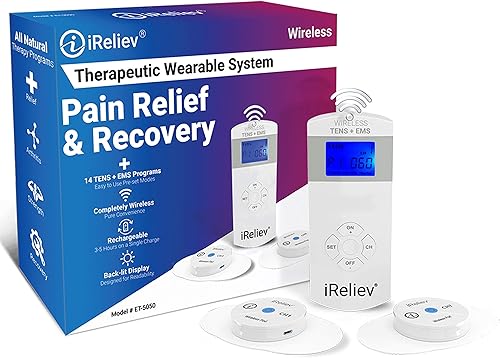 iReliev Sistema terapéutico inalámbrico TENS + EMS, unidad TENS inalámbrica + combinación de estimulador muscular para aliviar el dolor, artritis,