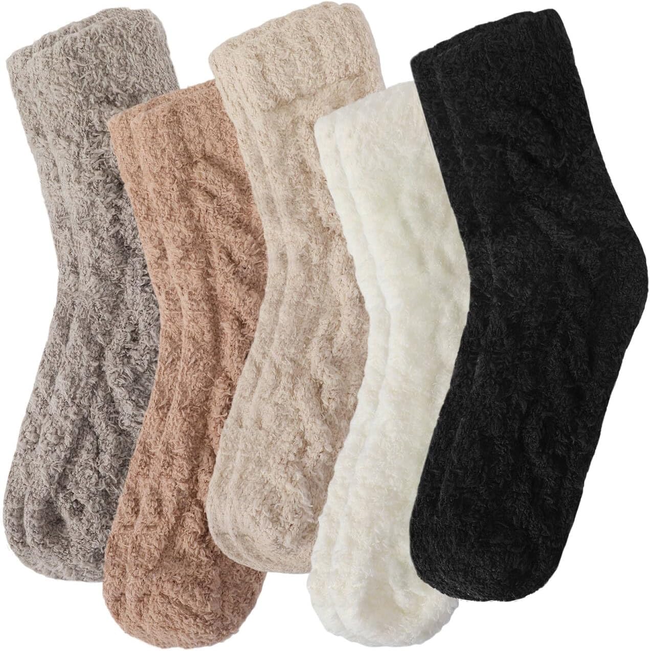 Premillow Fuzzy Socks for Women, Womens Winter Fluffy Socks 5 Pairs Ultra Soft Warm Fabric Sleeping Slipper Sock for Women