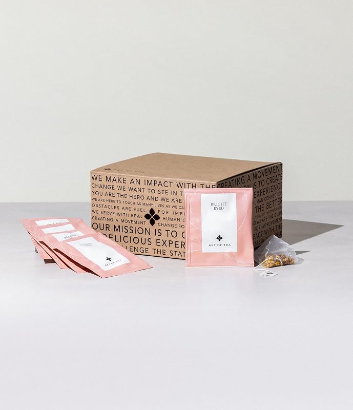 Art of Tea Chá de ervas Bright Eyed com gengibre, cúrcuma, canela, salsaparrilha e pimenta-do-reino, sem cafeína, 50 sachês