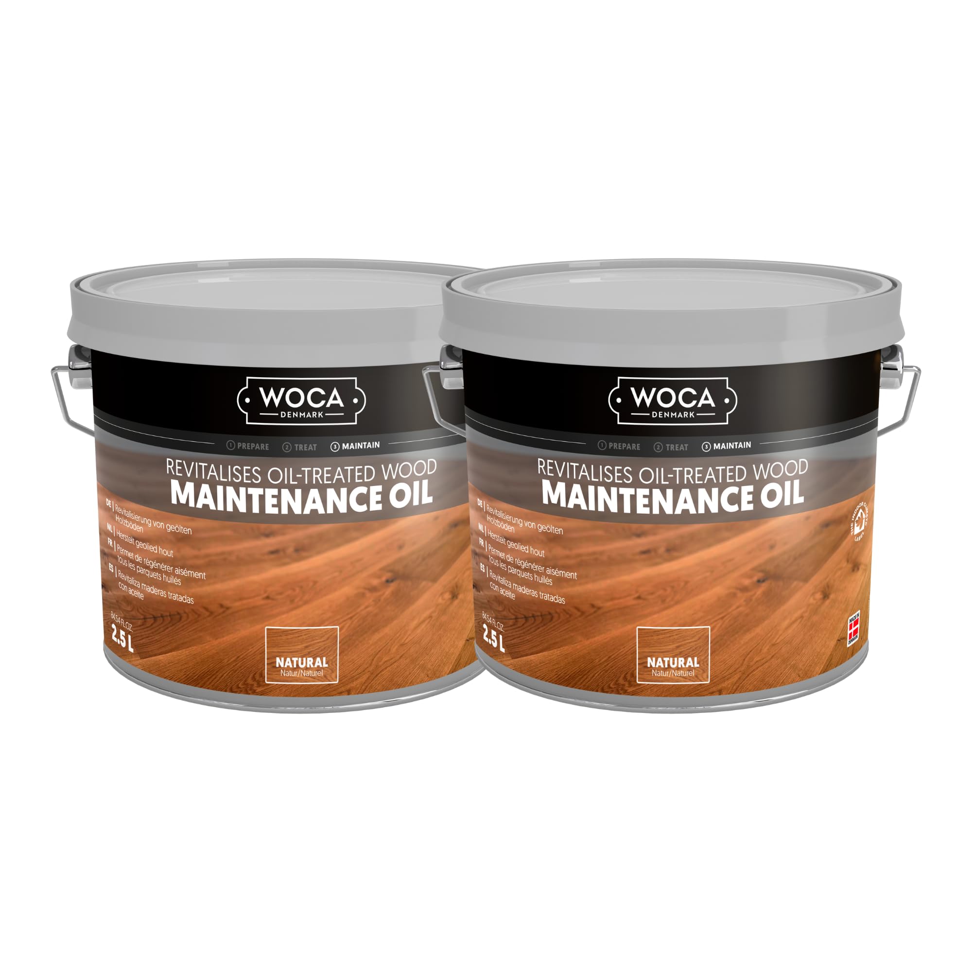 WOCA Denmark Maintenance Oil Pflegeöl Natur 5 L (2 x 2, 5 L) - Pflegeöl für Parkett & Holz im Innenbereich
