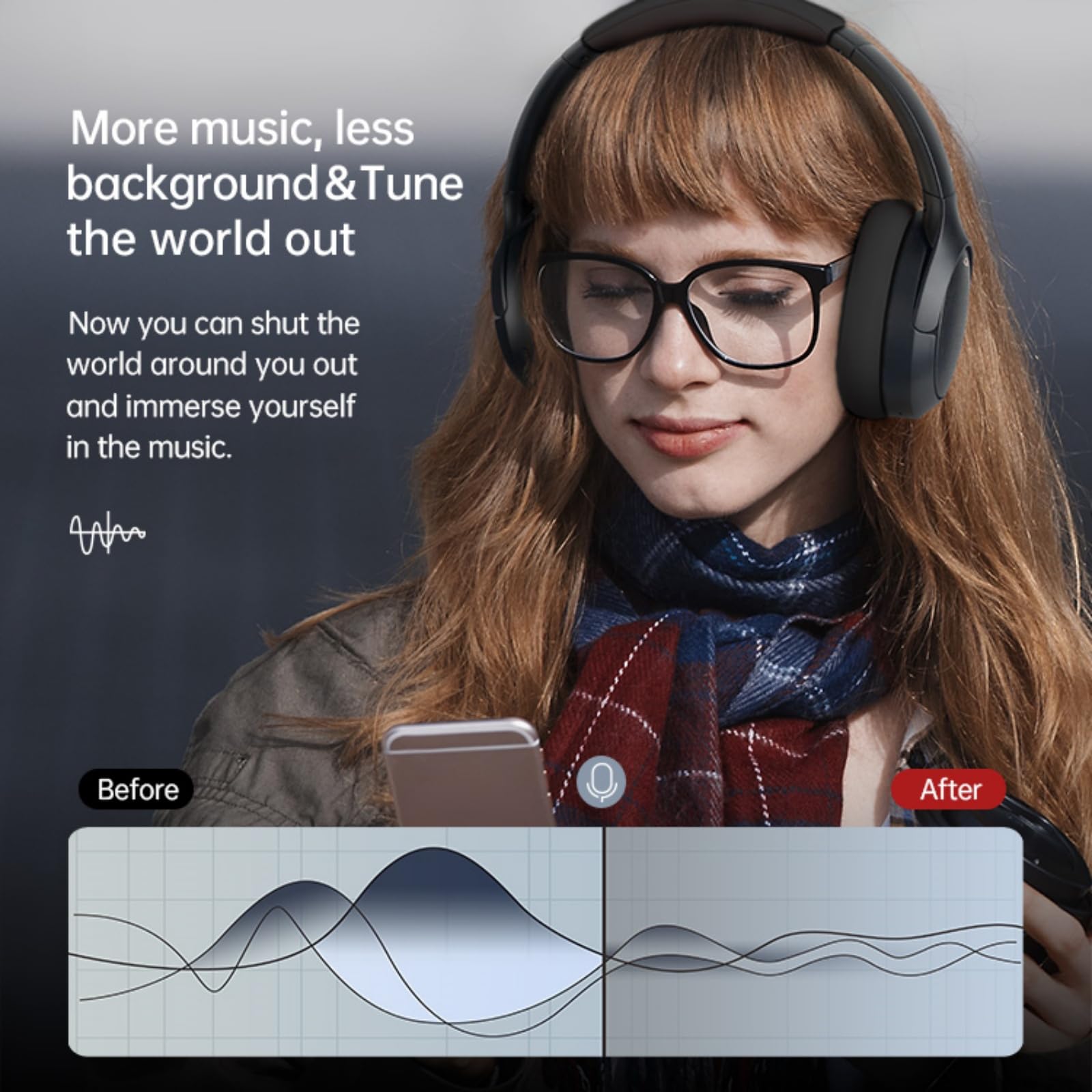 Cuffie Over-Ear Con Cancellazione Del Rumore, Cuffie Senza Fili Bluetooth V5.4 Con Microfono, Suono Ad Alta Risoluzione, 50 Ore Di Riproduzione, Comodo Design Pieghevole Per Adulti E Anziani - Nero
