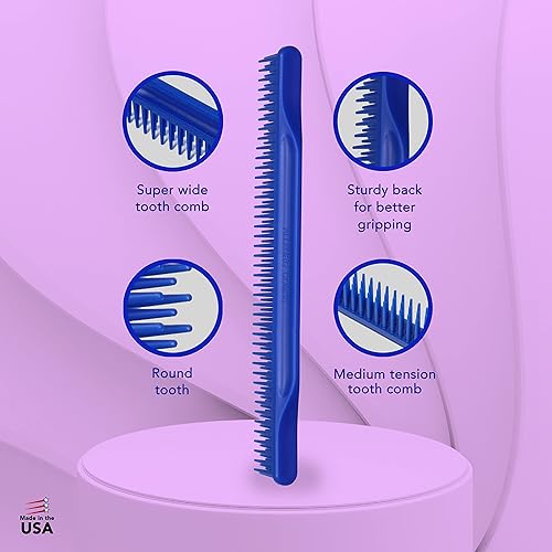 Miniatura 3 de Allegro Combs Peines de dientes anchos #70, peine de 3 filas de dientes anchos para cabello rizado, peine para cabello rizado, 2 piezas (azul rey)