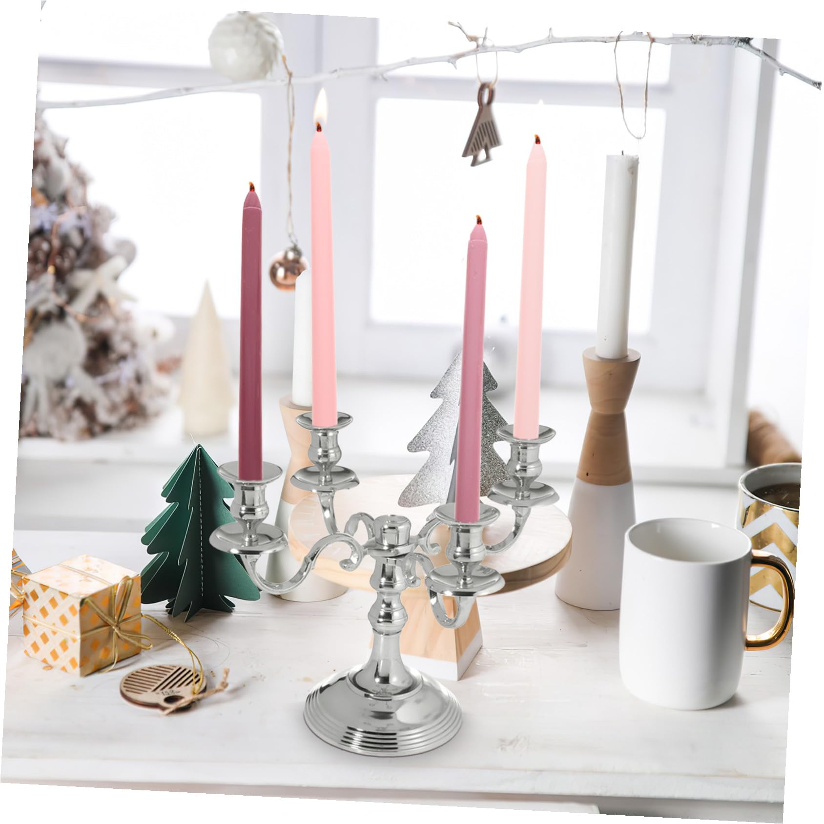 VANZACK 4 Candele Profumate a Palo lungo Sfumate Rosa Candela Decorativa in Paraffina senza Fumo per Matrimonio Cena Romantica e Festa Durata Prolungata e Atmosfera Romantica