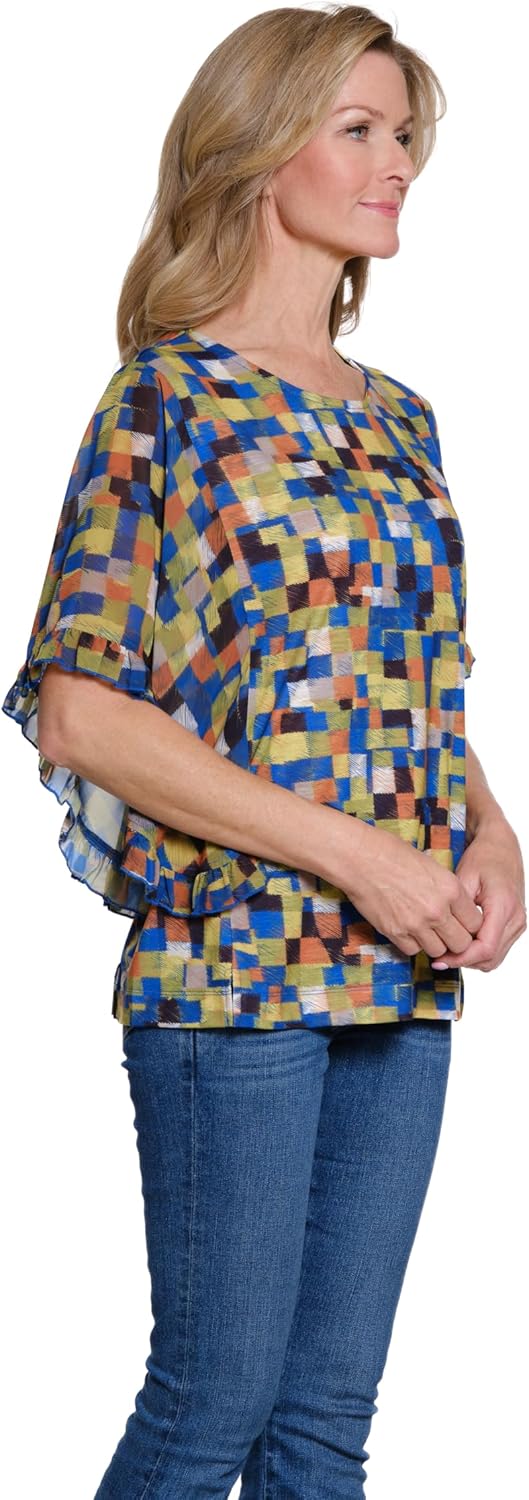 MULTIPLES Women's Flounce Sleeve Scoop Neck Top, Multi - Image 2