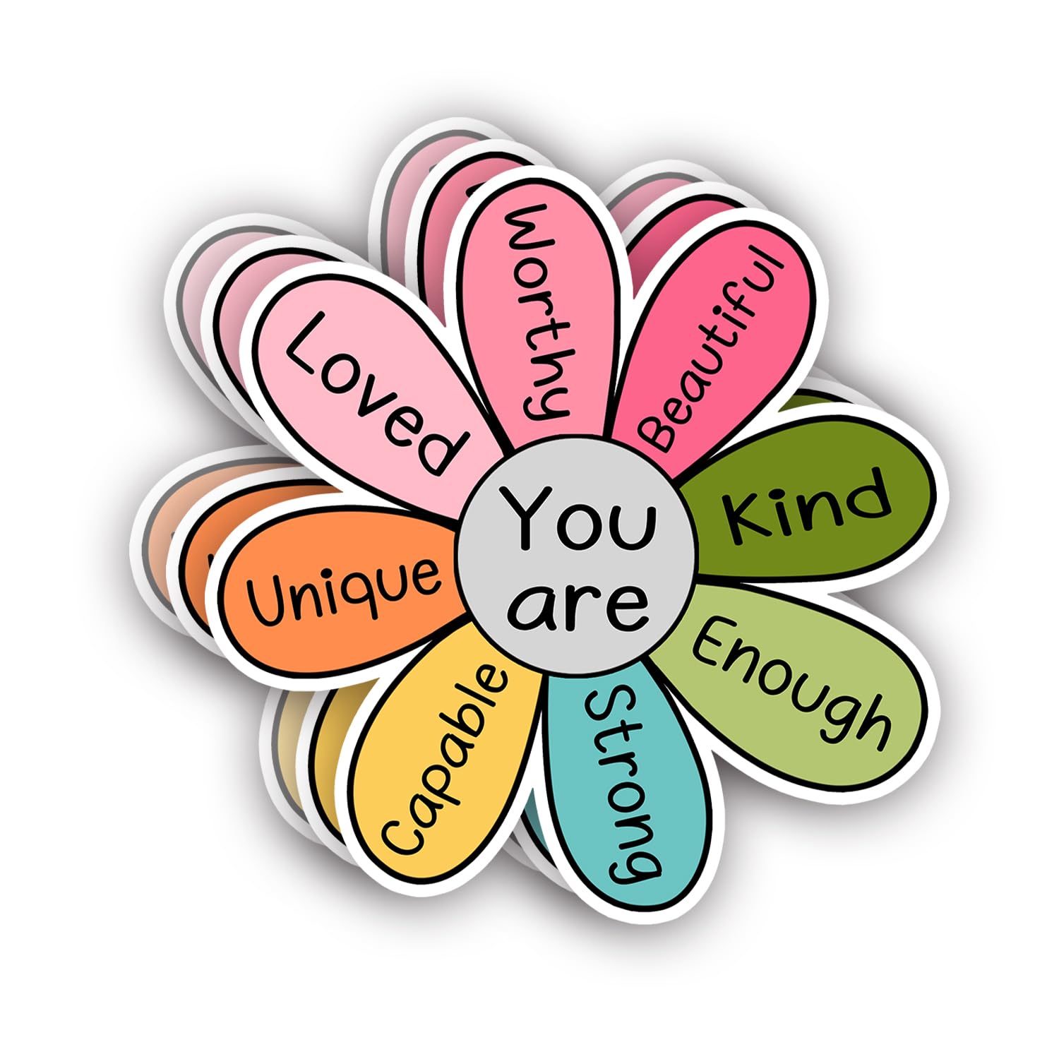 View 1 of (3Pcs) You are Kind Enough Worthy Loved Strong Enough Sticker Inspirational Vinyl Decals for Tumbler Laptop Water Bottles Books Phone - Size 3x3 Inches
