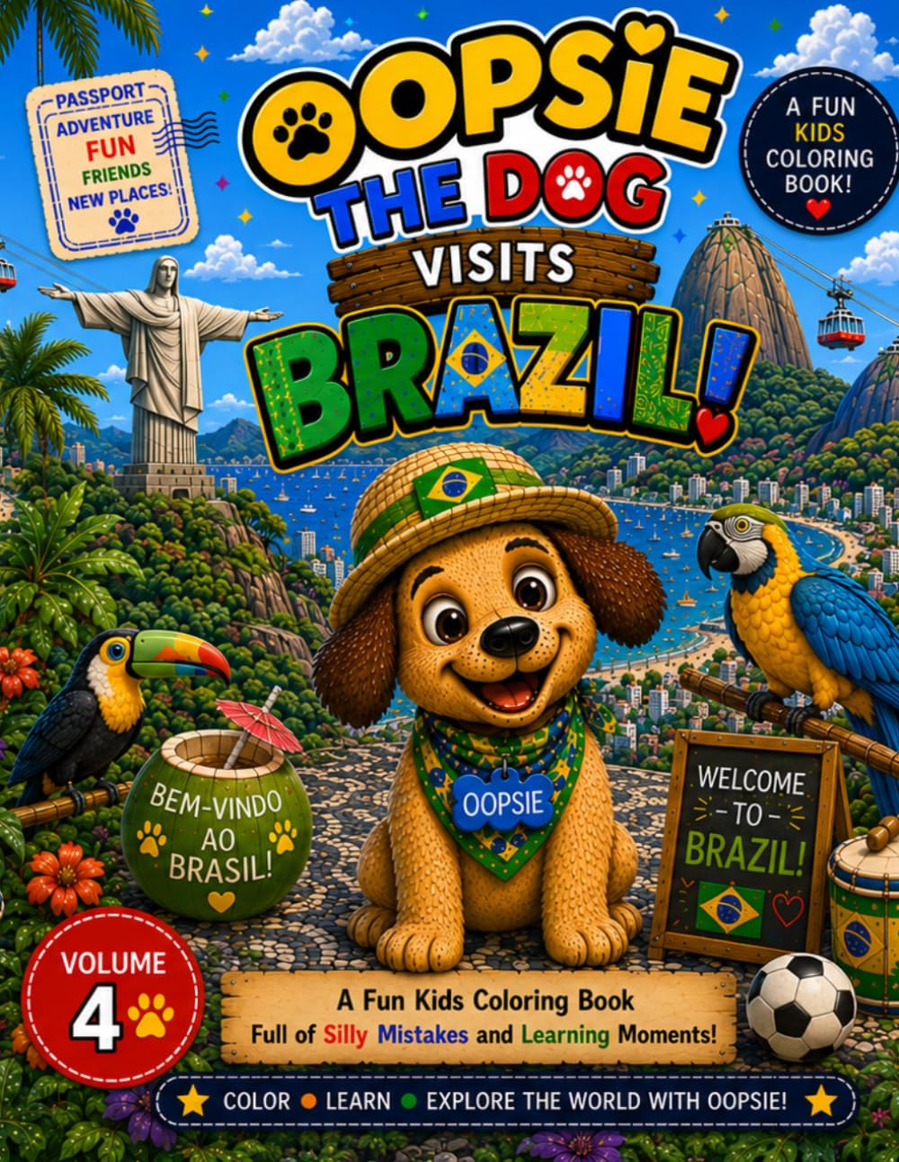 Oopsie the Dog Visits Brazil: A Fun Kids Coloring Book Full of Silly Mistakes and Learning Moments (Oopsie the Dog Passport Adventures)