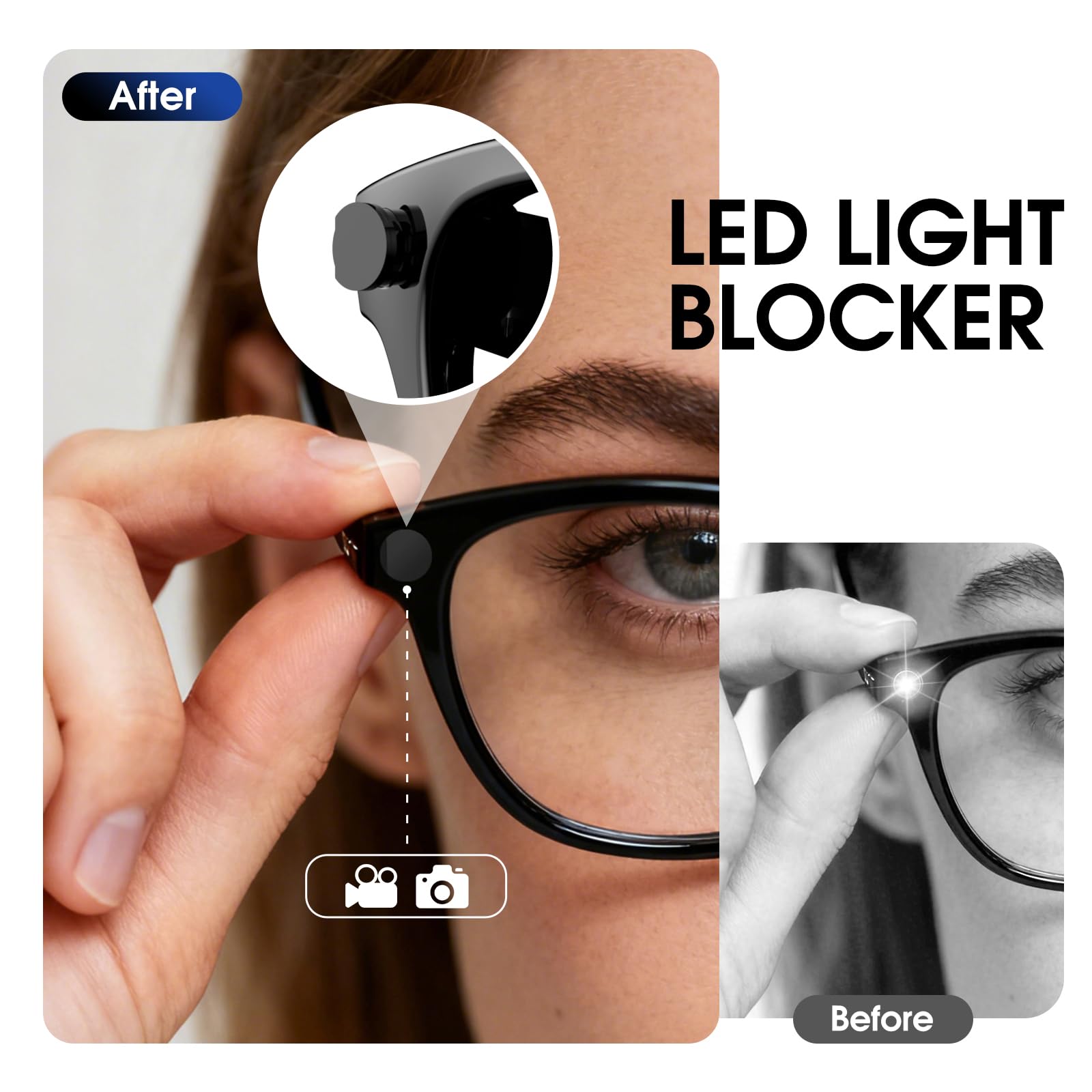 4 confezioni di coperture LED anti-luce per occhiali Ray-Ban Meta Wayfarer/Skyler/Headliner Gen2/Oakley Meta HSTN Accessori per occhiali intelligenti Regolabile Copertura LED per occhiali Meta facile
