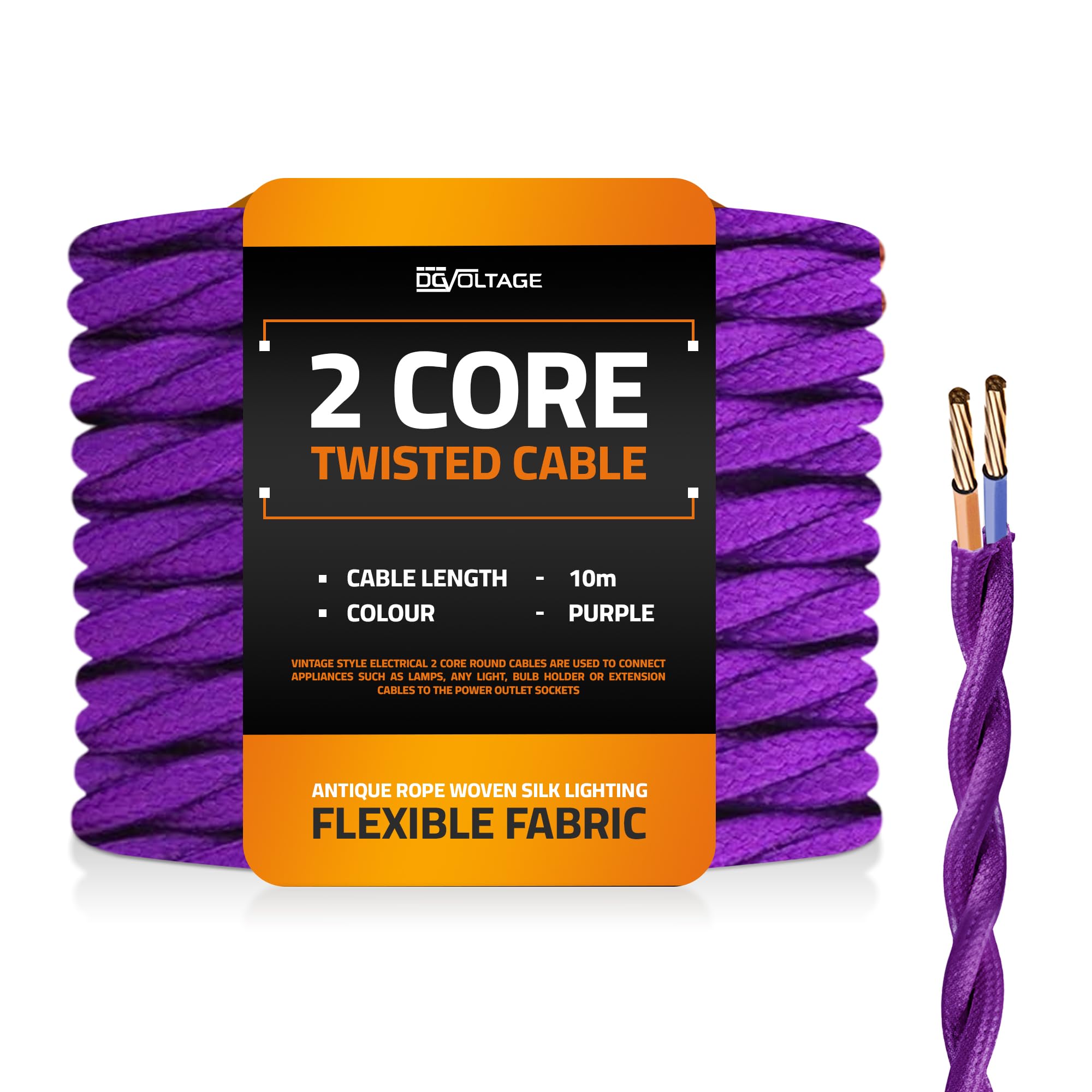 DC VOLTAGE 10m 2 Core Twisted Cable Flexible Wire Lamp Cord, 2 Conductor 32.8ft Vintage Light Flex Cable DIY Lamps Electrical Wire Lighting Appliance Wire Twisted Fabric Electrical Wire (Purple)