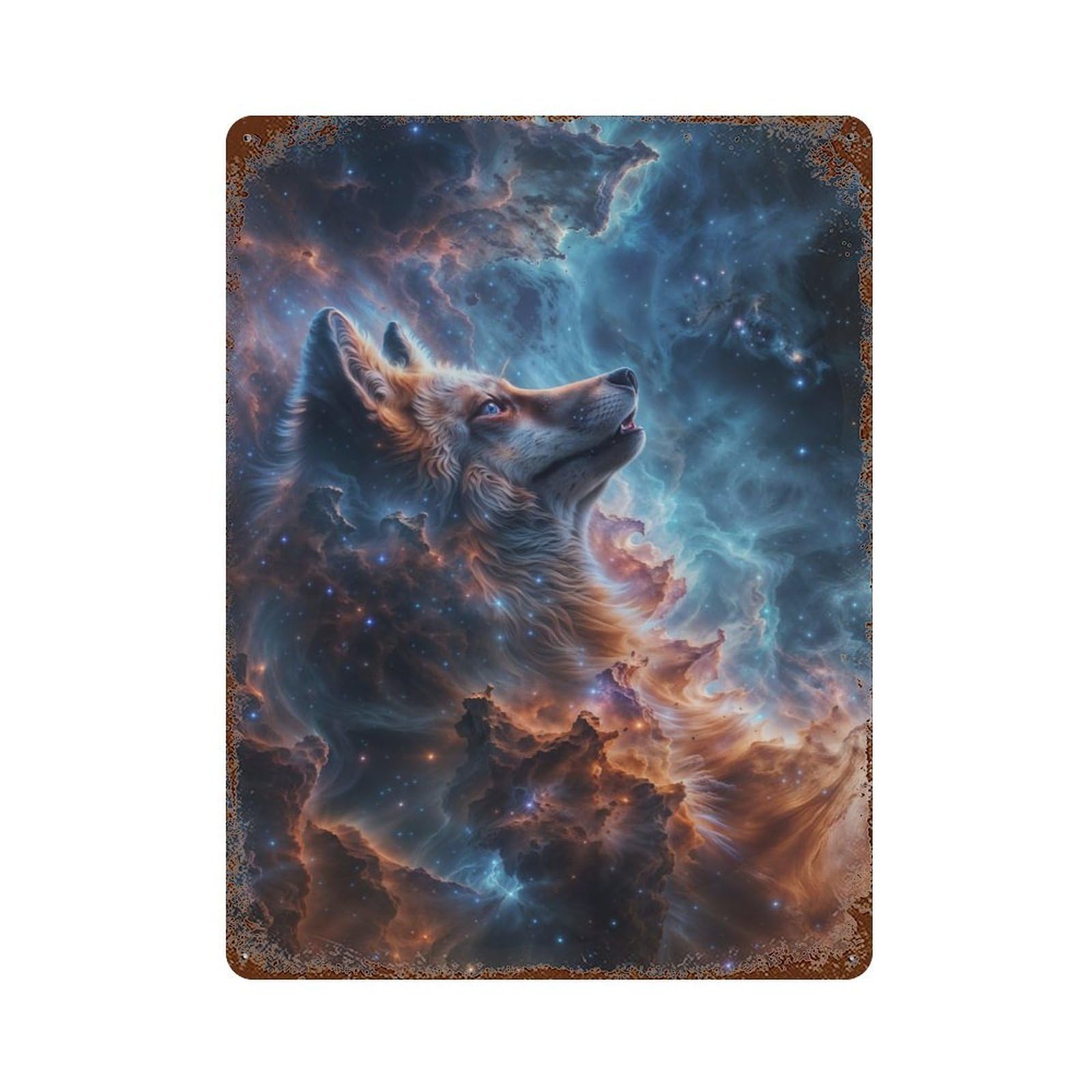 Cosmic Nebula Fox Rust Effect Tin Sign 15.7"x11.8", Ideal for Cafe, Home Bar And Lounge Decor