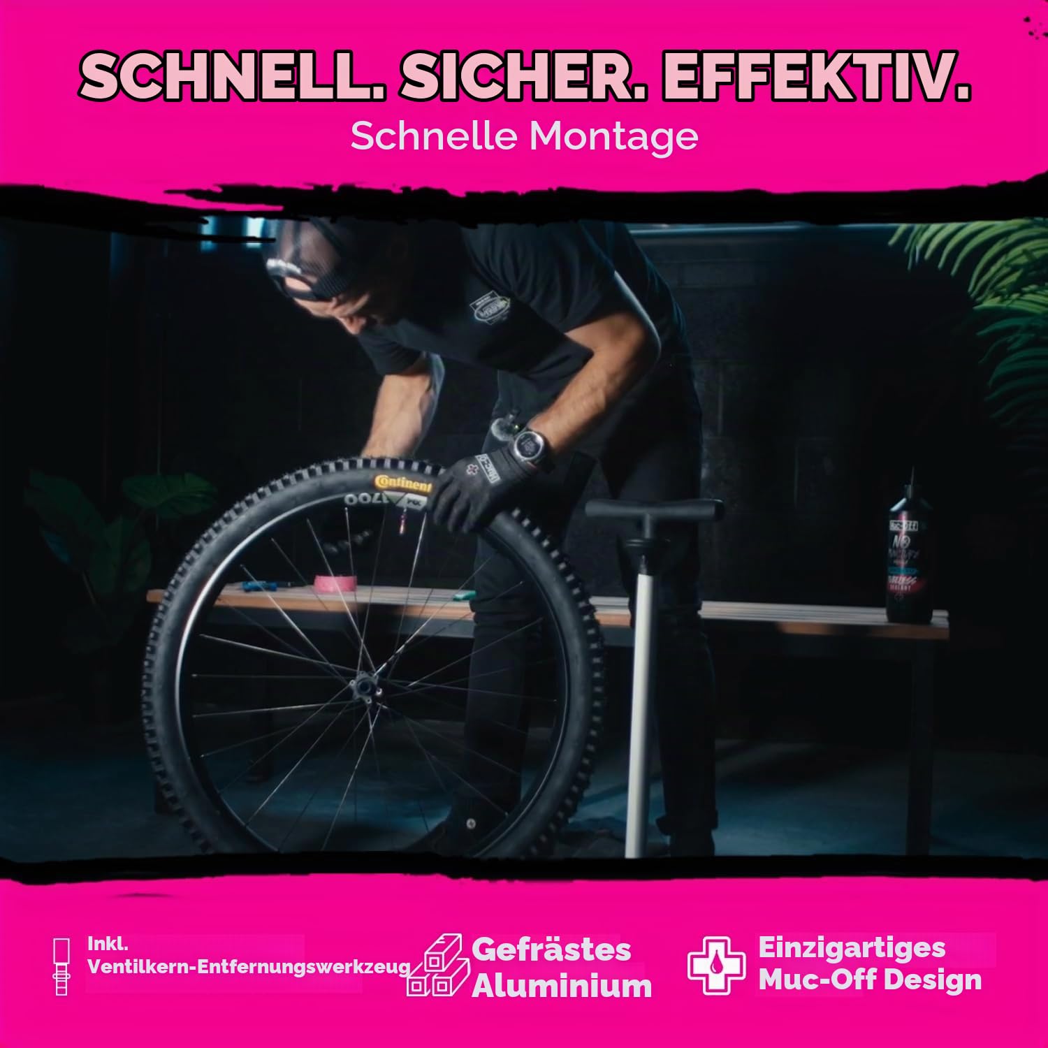 Muc-Off Tubeless Ventile V2 – 44 mm schwarz (2er-Pack) | 4 x 7075 Presta-Ventile aus Flugzeugaluminium mit Kernentfernungswerkzeug | 44 mm/60 mm/80 mm – 10 eloxierte Farboptionen | passend für MTB
