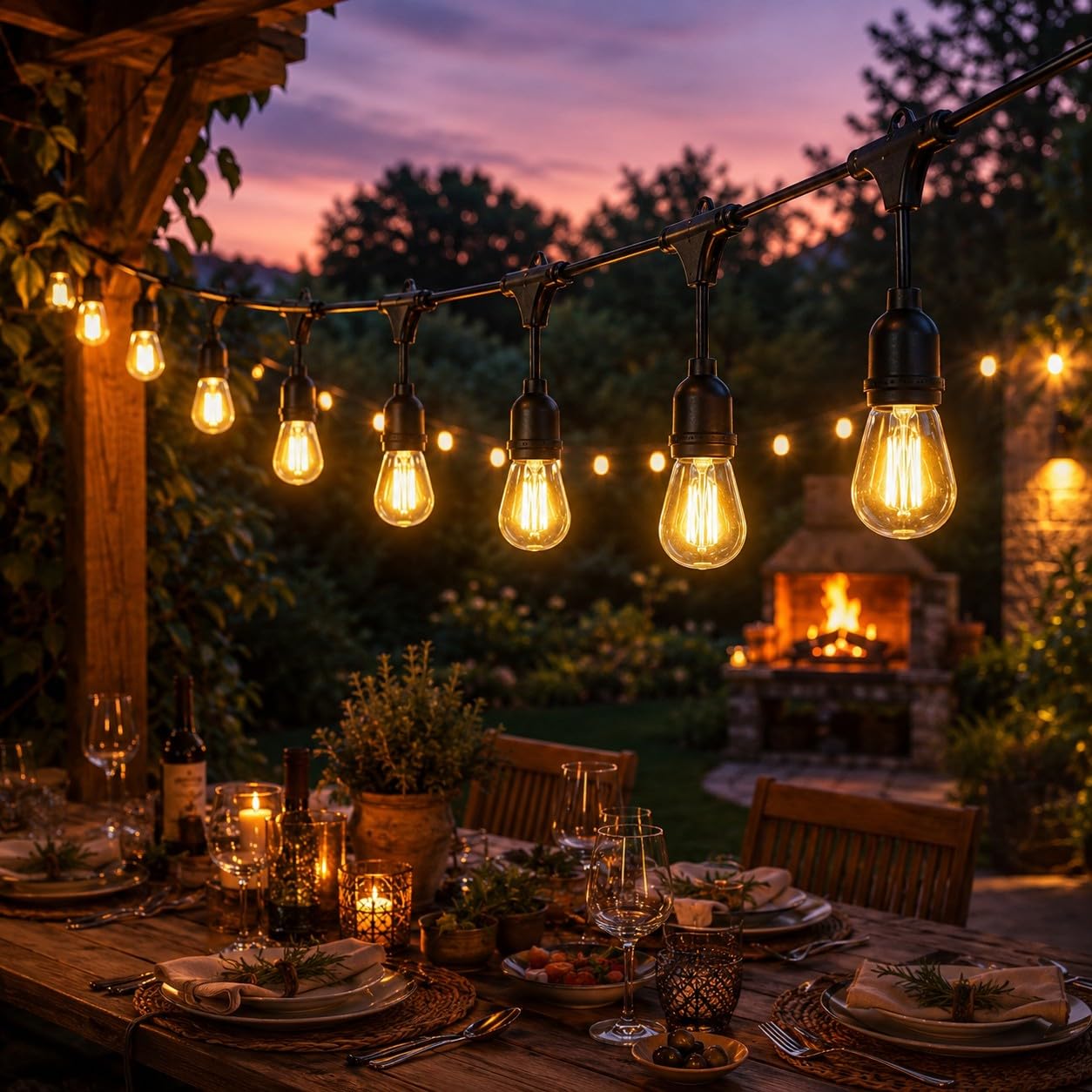 Catenaria Luci da Esterno E27 Collegabile per Giardino, Terrazzo Pergola 50mt Catena Luminosa Professionale IP54 con Portalampade Distanziati 1 Metro, Spina Schuko, Senza Lampadine (5000, Centimetri)