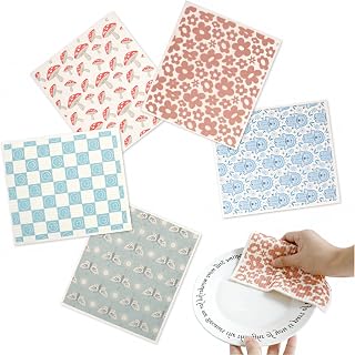 5 PCS Swedish Kitchen Dish Cloth, Washable and Reusable ECO Friendly Wood Pulp Cotton Kitchen Dishcloth, Super Absorbent and Biodegradable Odorless Cleaning Cloths for Kitchen, Windows, Bar Counter