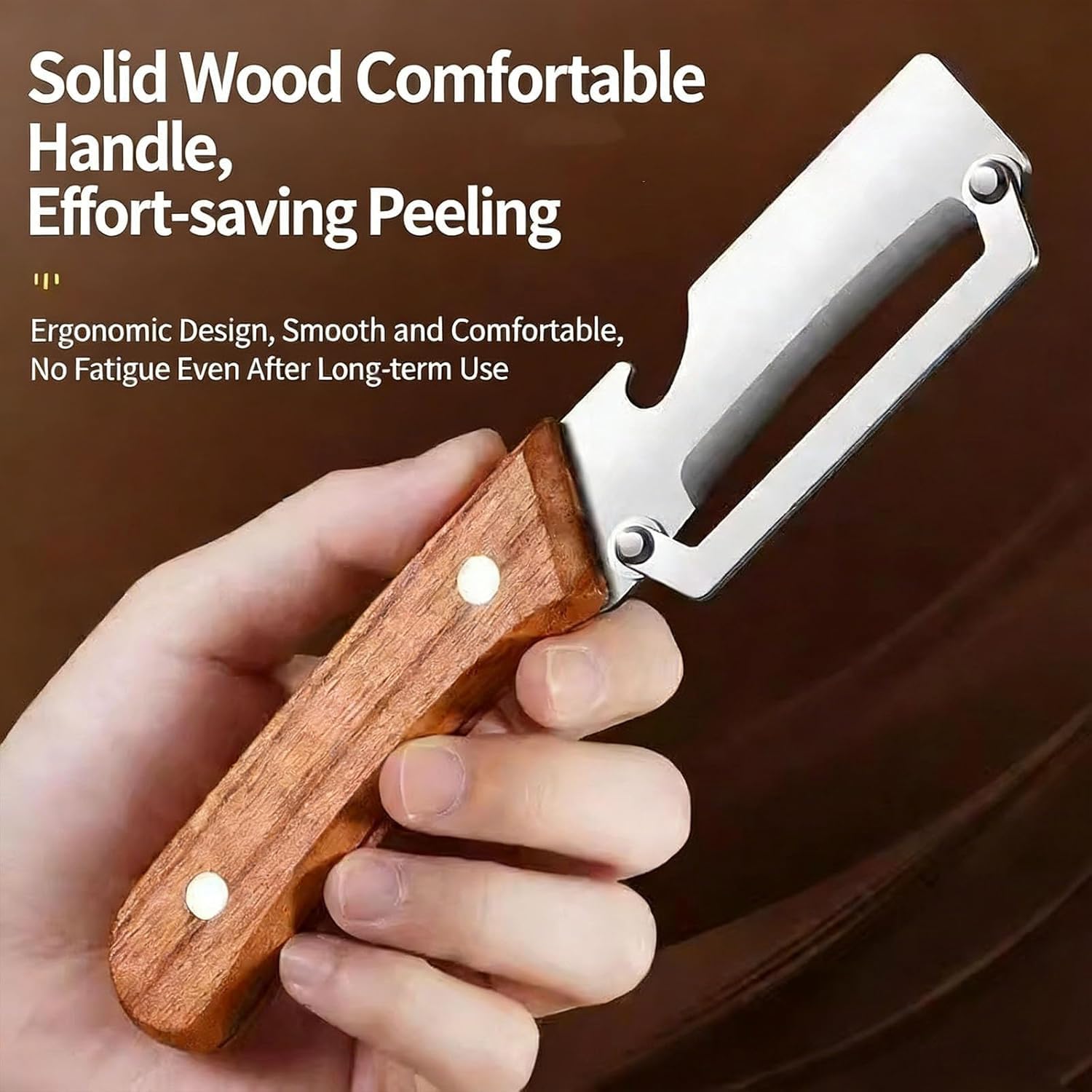 2 Pack Multifunctional Vegetable Peeler, Stainless Steel Blade Peeler with Wooden Handle, Built-in Bottle Opener, Non‑Slip Fruit Peeler for Kitchen, Ideal for Apple, Potato, Pumpkin, Papaya & More — view 3