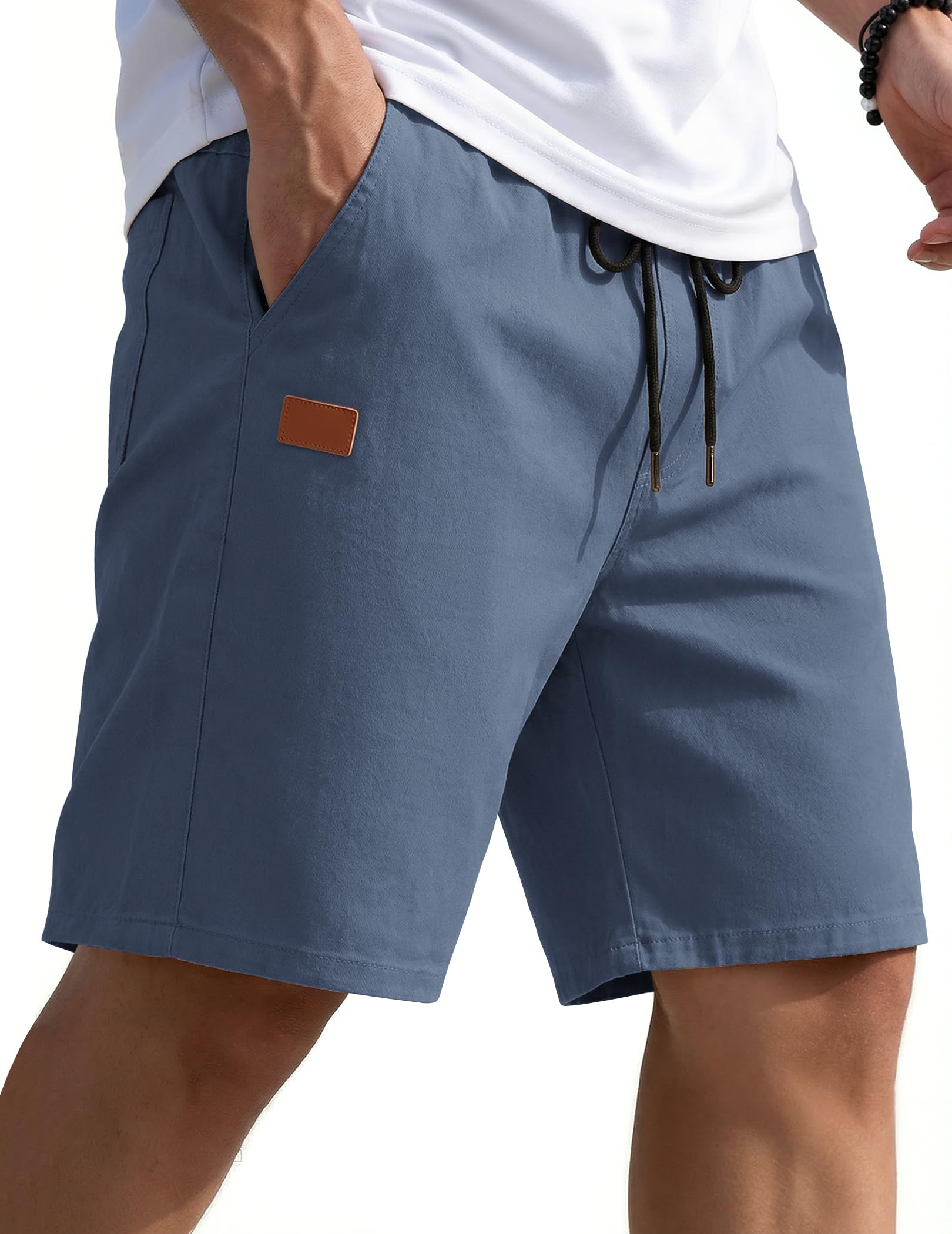 COOFANDY Mens Casual Shorts 9 Chino Cotton Shorts Summer Beach Drawstring Shorts with Pockets