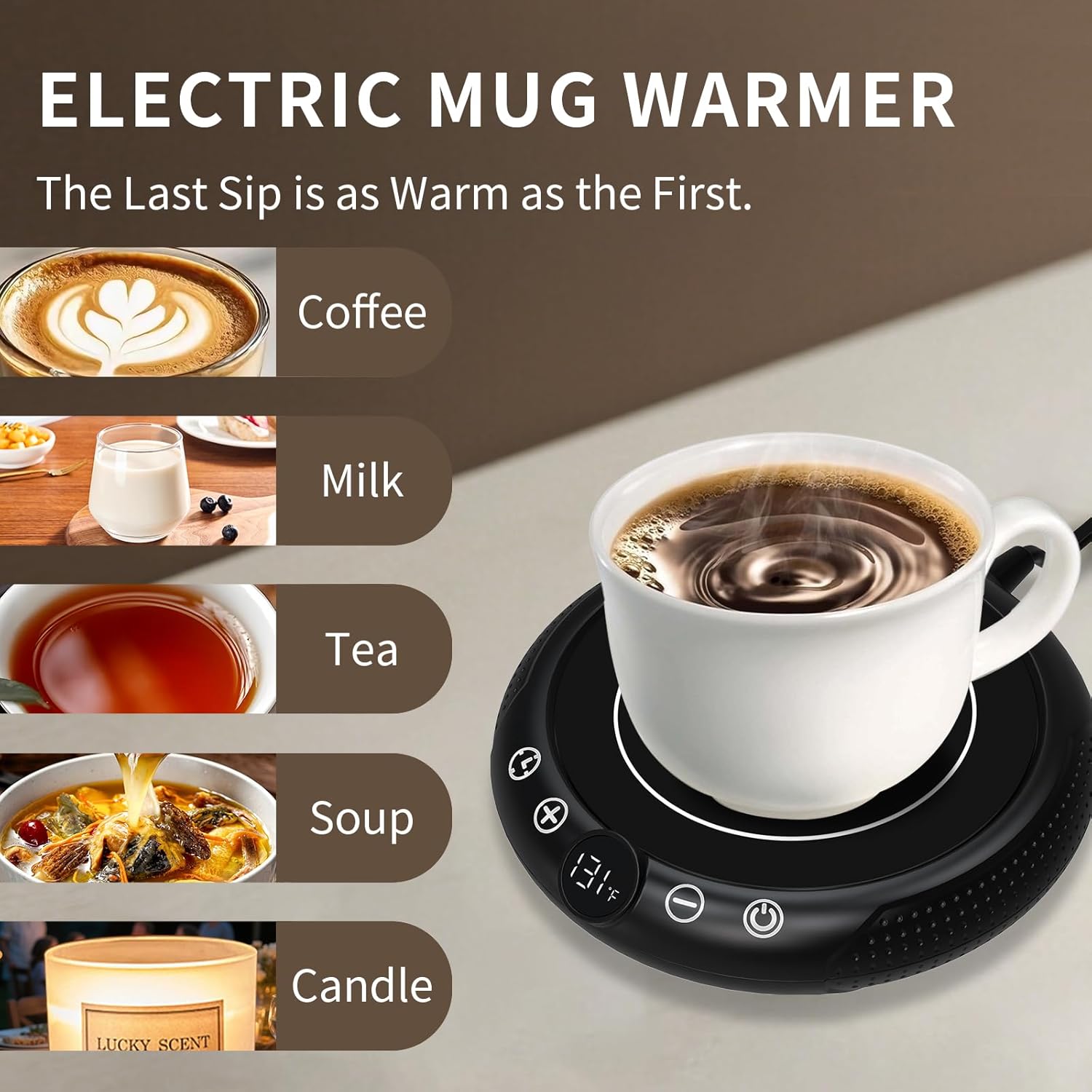 Coffee Mug Warmer, Electric Cup Warmer for Desk, Candle Warmer Plate with Temperature Display, 8-Temp Setting & 1-12H Timer, Stocking Stuffer Christmas White Elephant Coffee Gifts for Adults Women Men